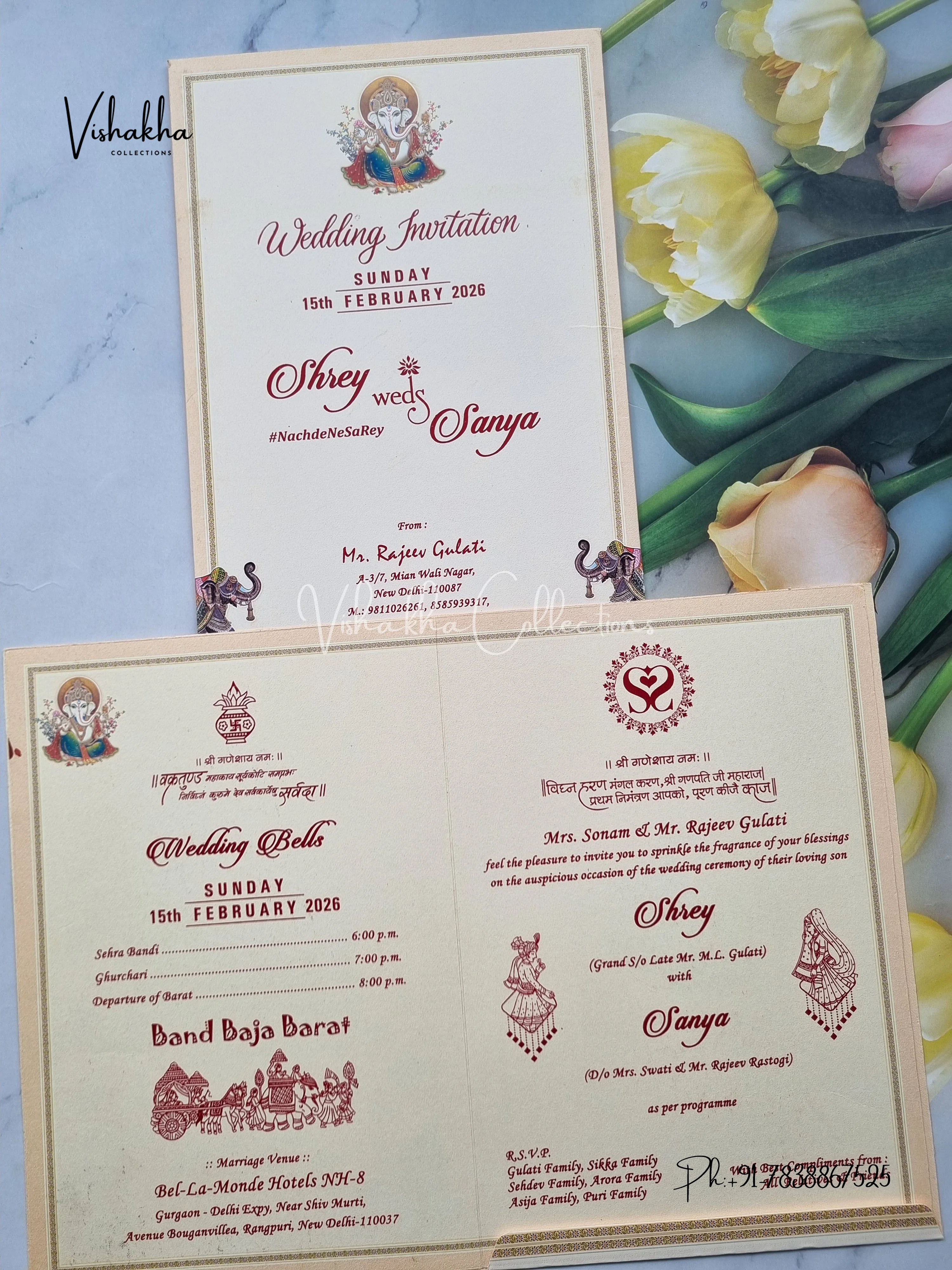 Barat Ganesh Ji Dulah Dulhan Hindu Light Orange Colored invitation Cards NA-1125-26 - Image 3
