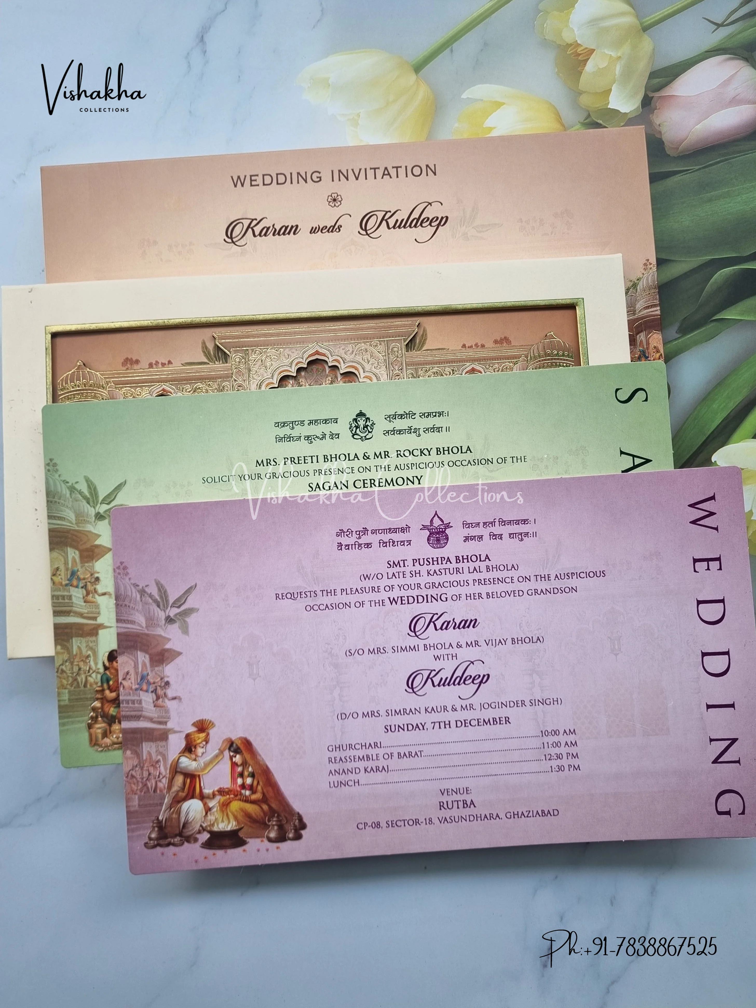 Barat Hindu Sikh Padded MDF Board Laser Cut invitation Cards EJ-5061 - Image 3