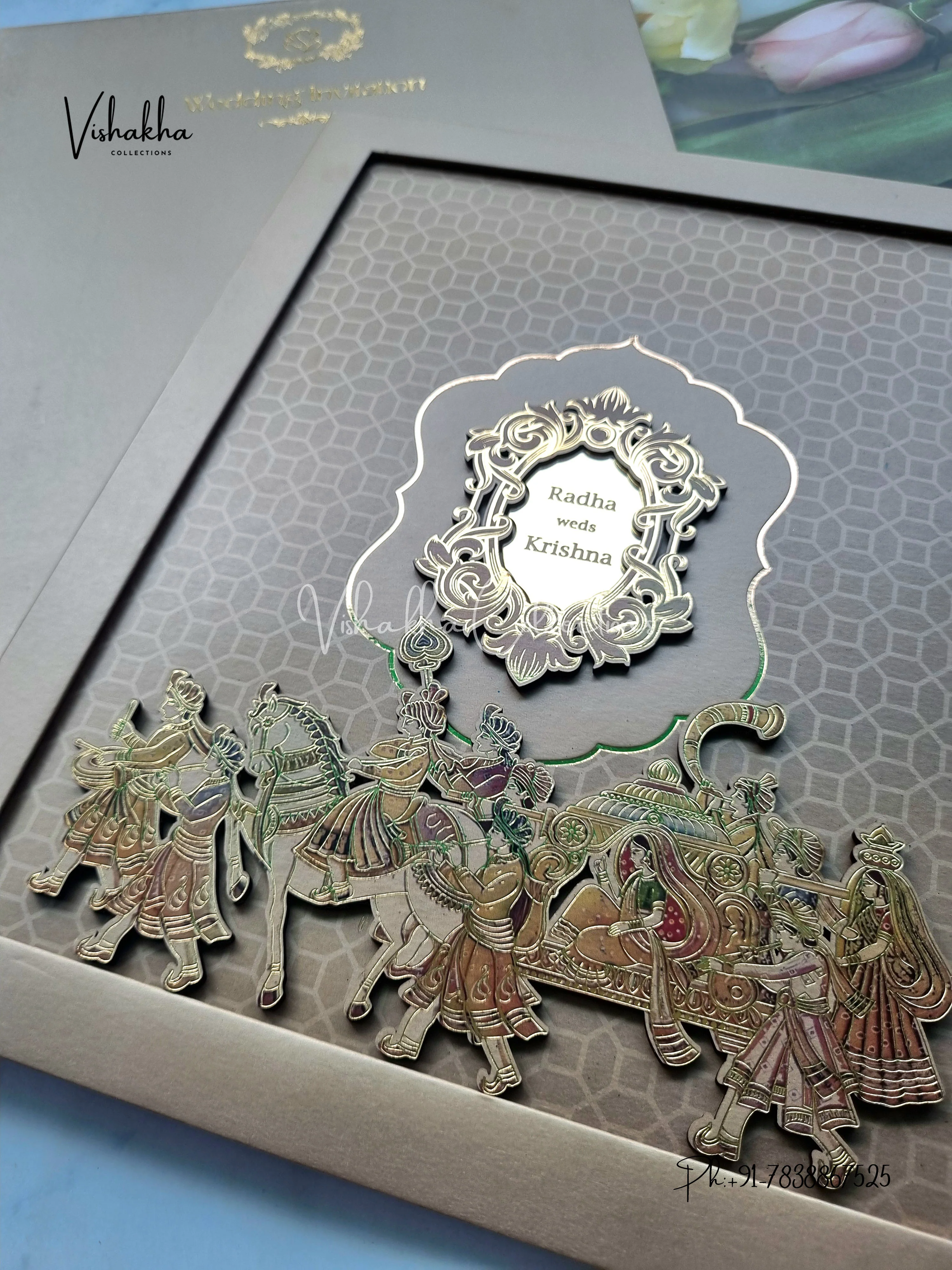 Barat Hindu Sikh Padded MDF Board Laser Cut invitation Cards SN-151 - Image 2