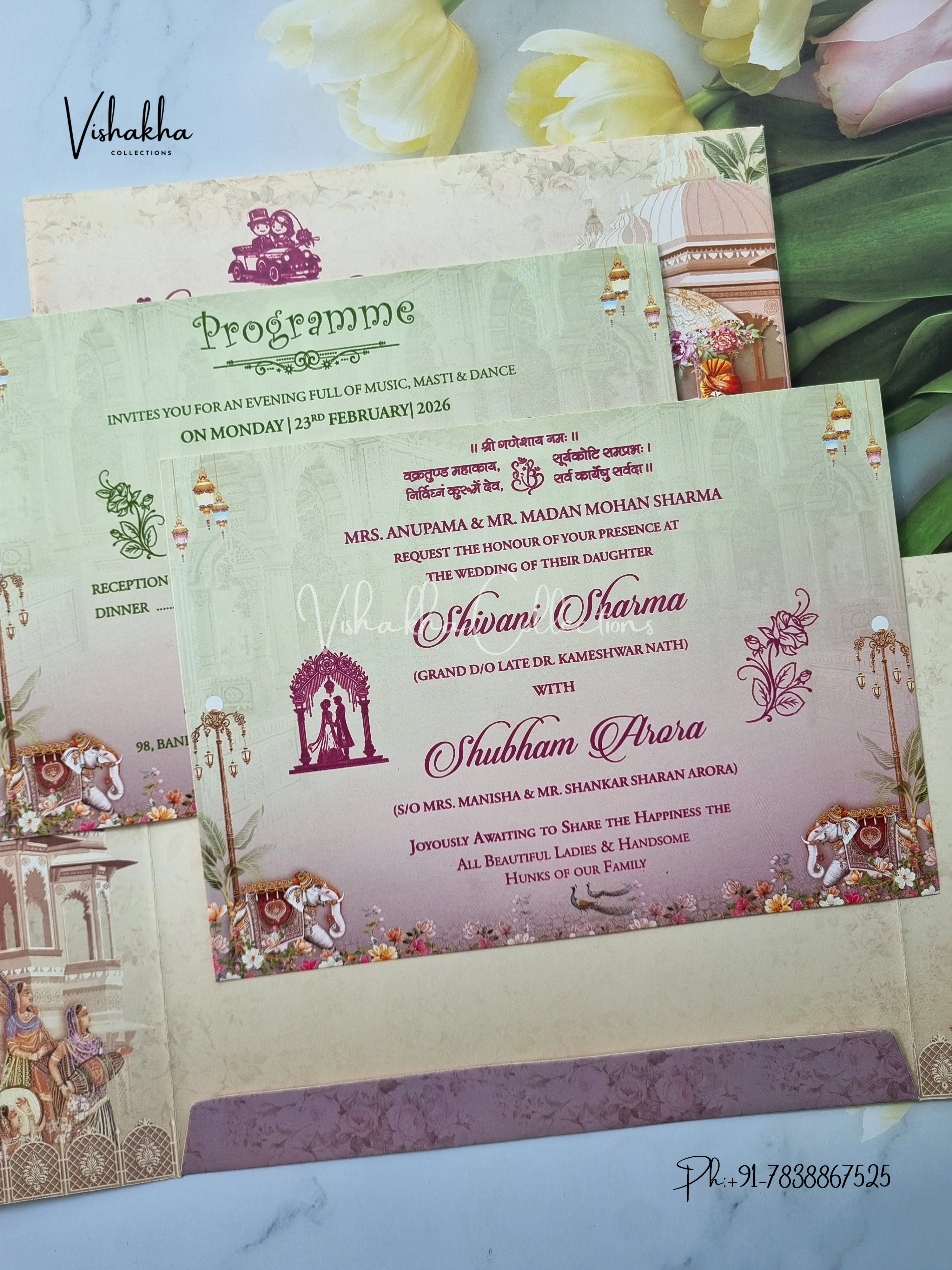 Barat Semi Box Hathi Dulah Dulhan Hindu Sikh invitation Cards ATS-7285 - Image 3