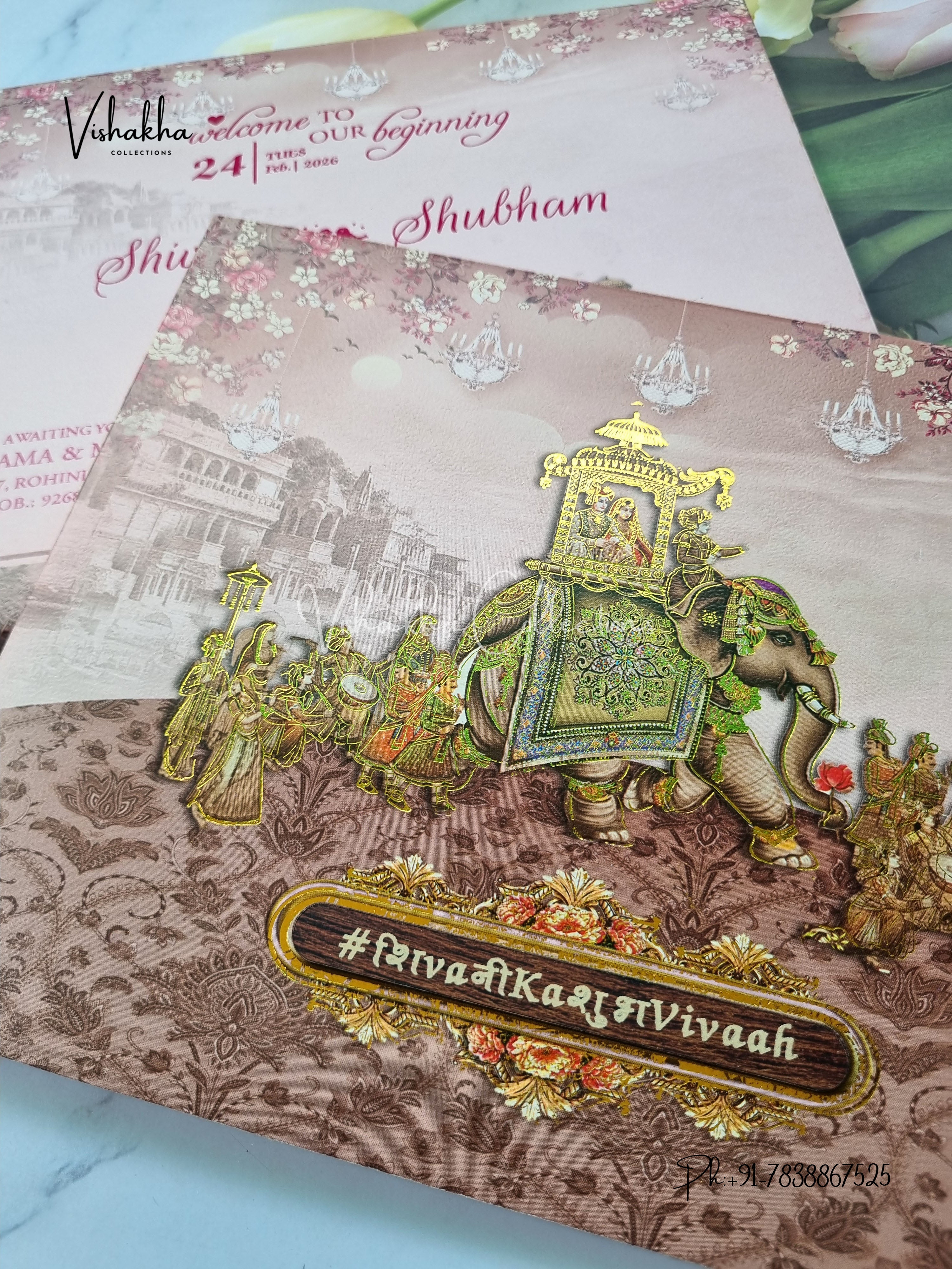 Barat Semi Box Hindu Sikh invitation Cards ATS-5101 - Image 2