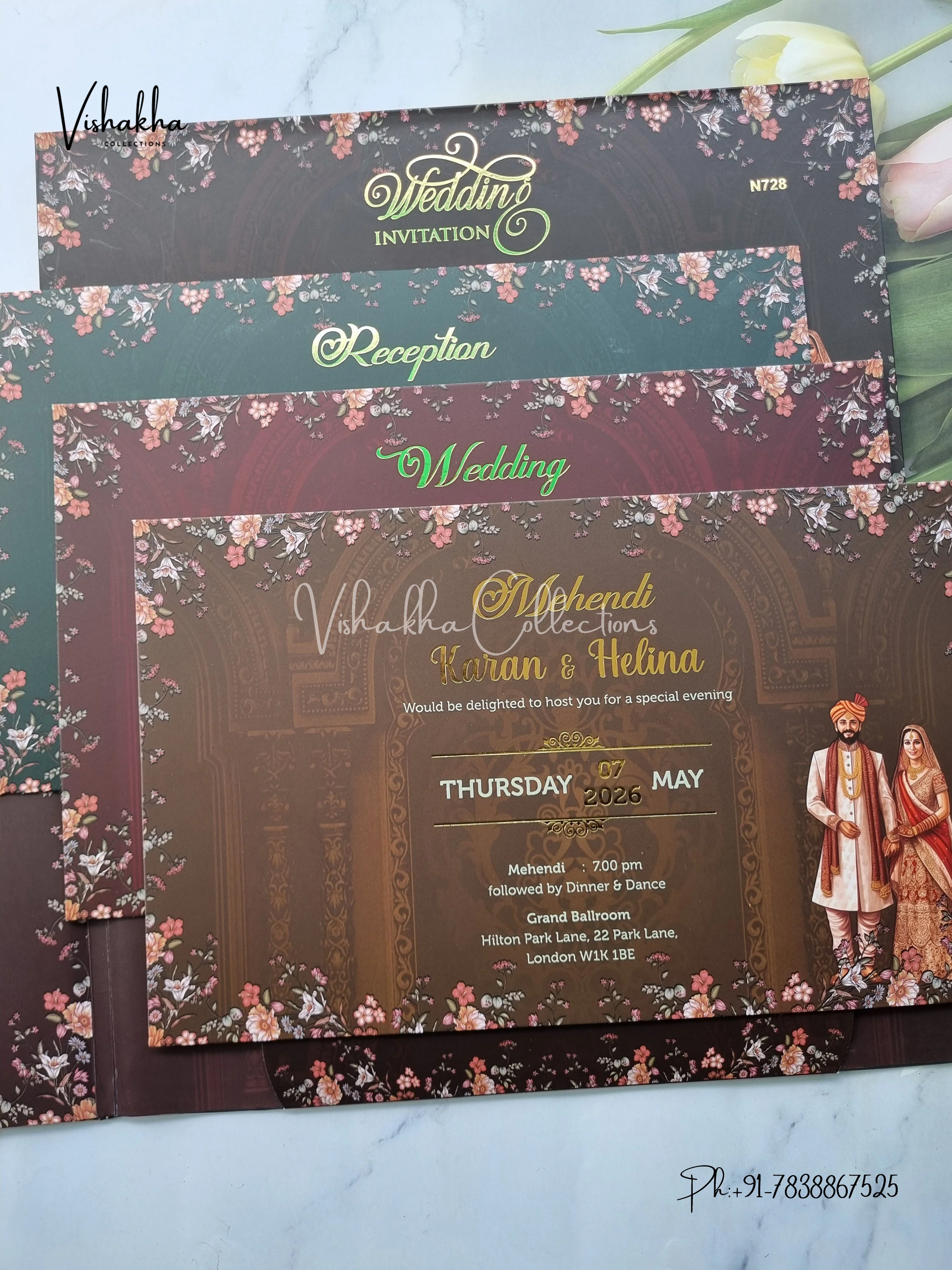 Double Door Hindu Muslim Christian Sikh Padded invitation Cards VN-728 - Image 3