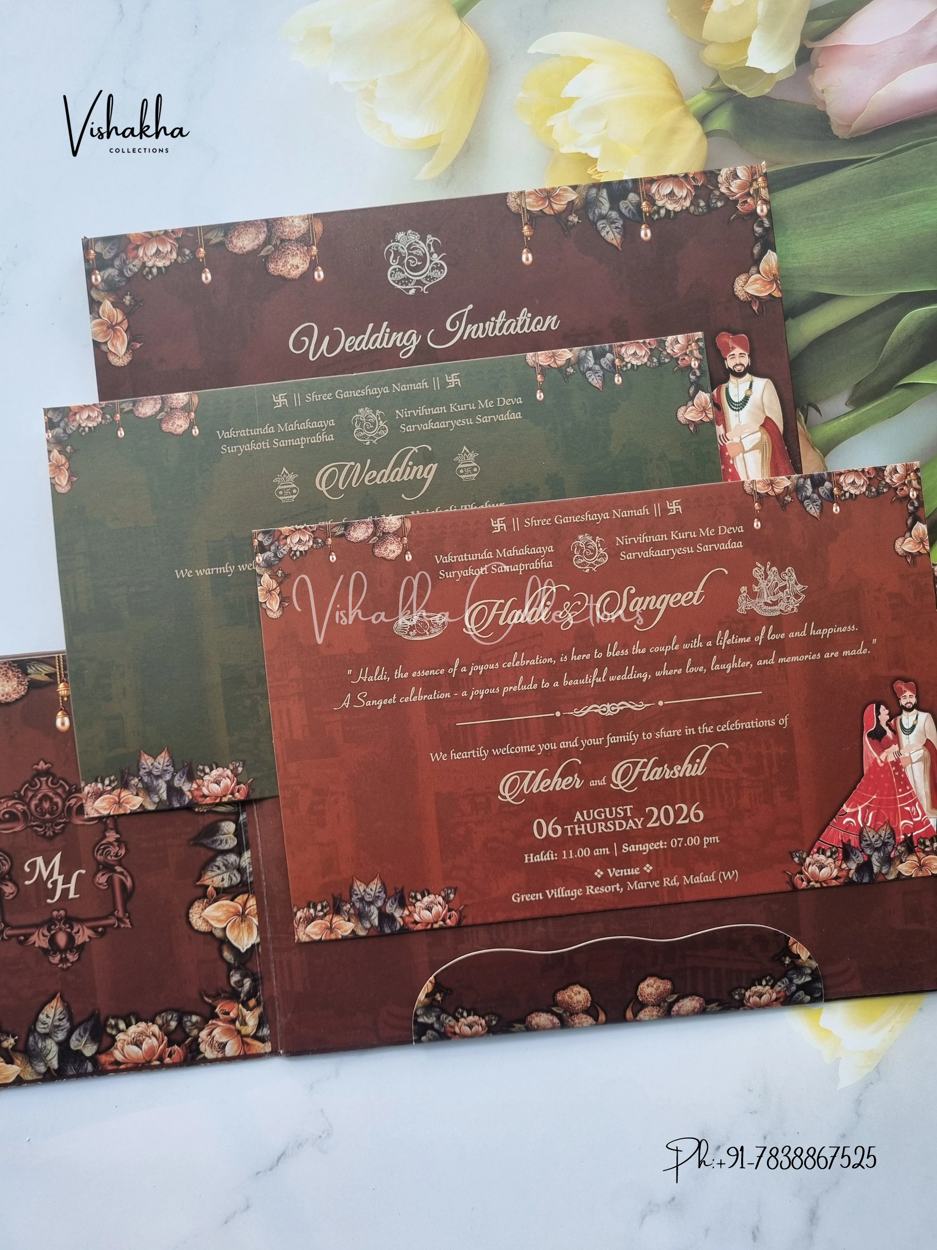 Double Door Hindu Muslim Christian Sikh Padded invitation Cards VN-742 - Image 3