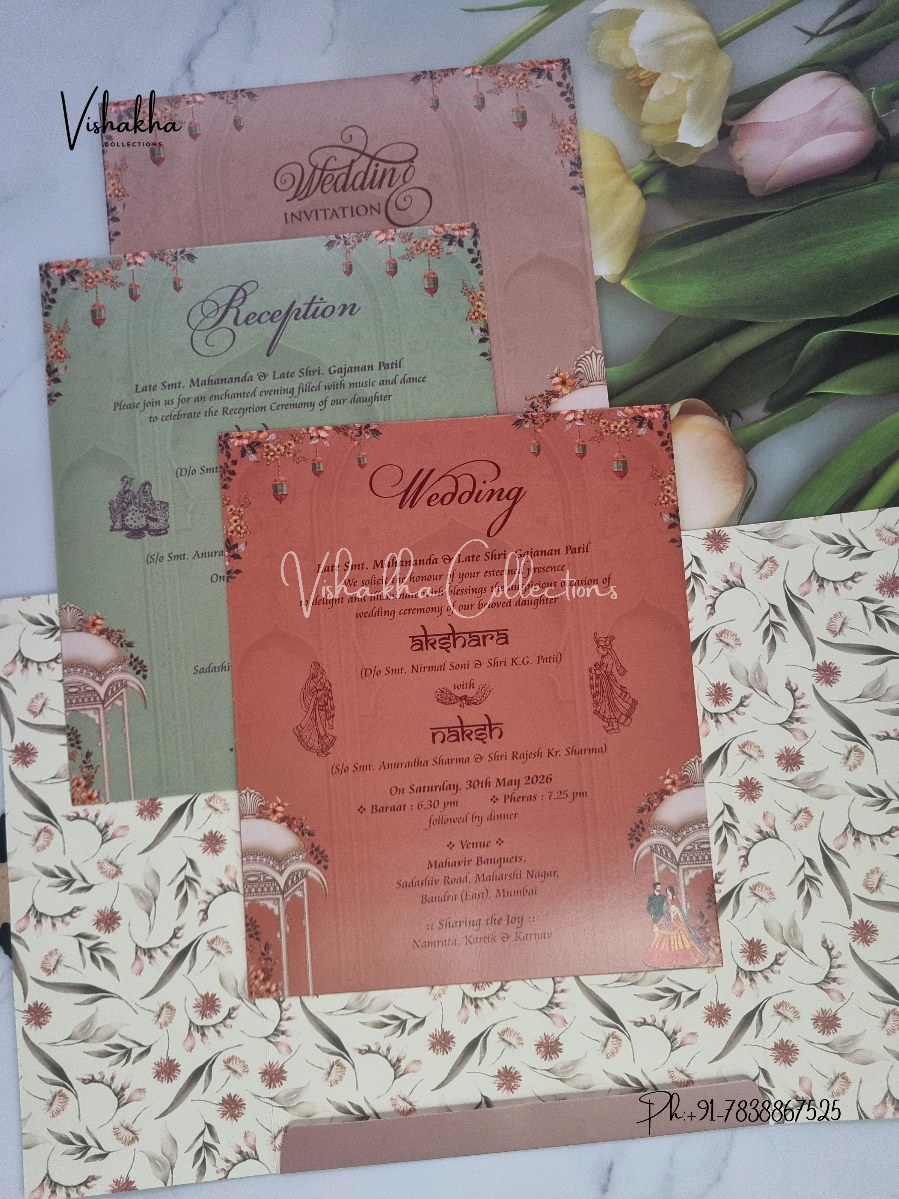 Dulah Dulhan Double Door Hindu Sikh invitation Cards VN-755 - Image 3
