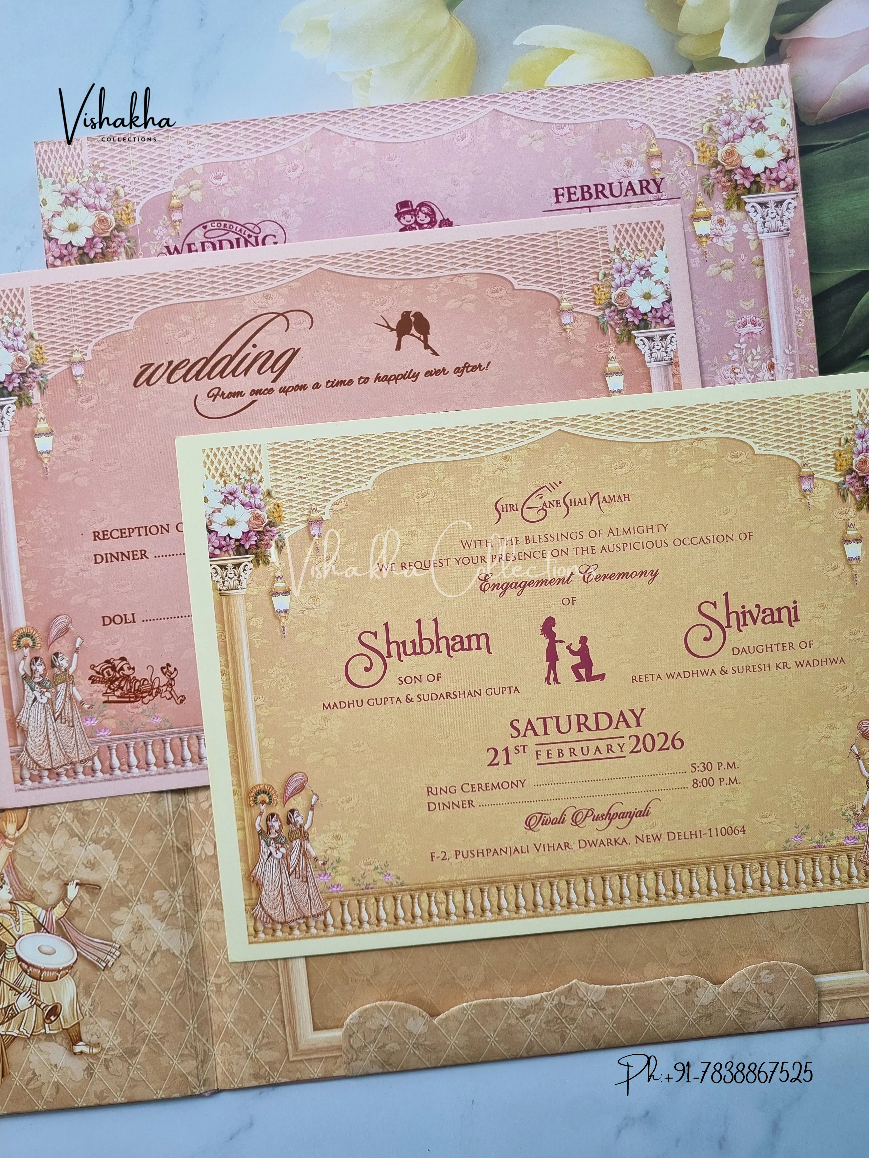 Dulah Dulhan Double Door Hindu Sikh Padded invitation Cards ATS-232 - Image 3