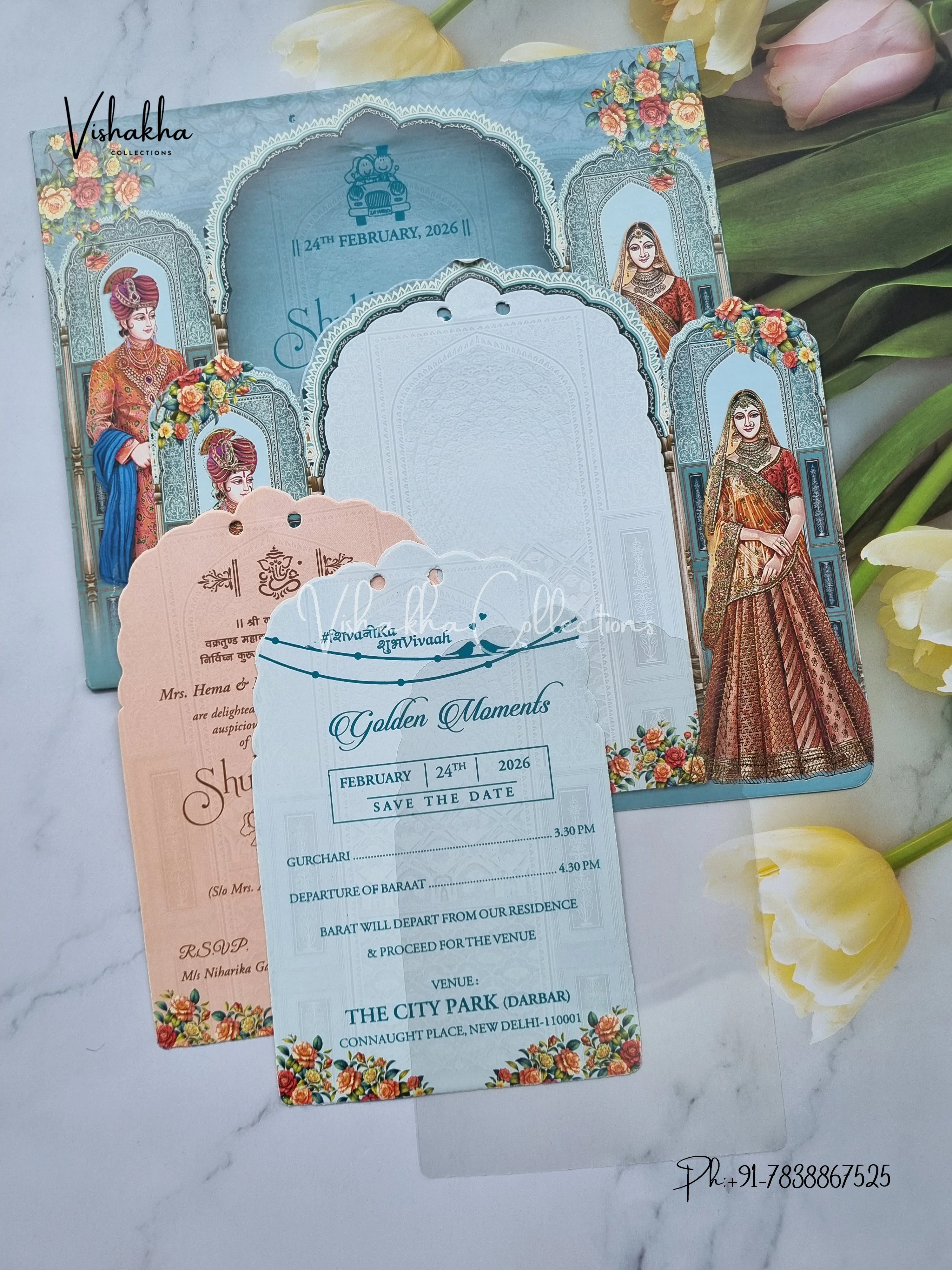 Dulah Dulhan Hindu Jain Sikh invitation Cards ATS-4121 - Image 3