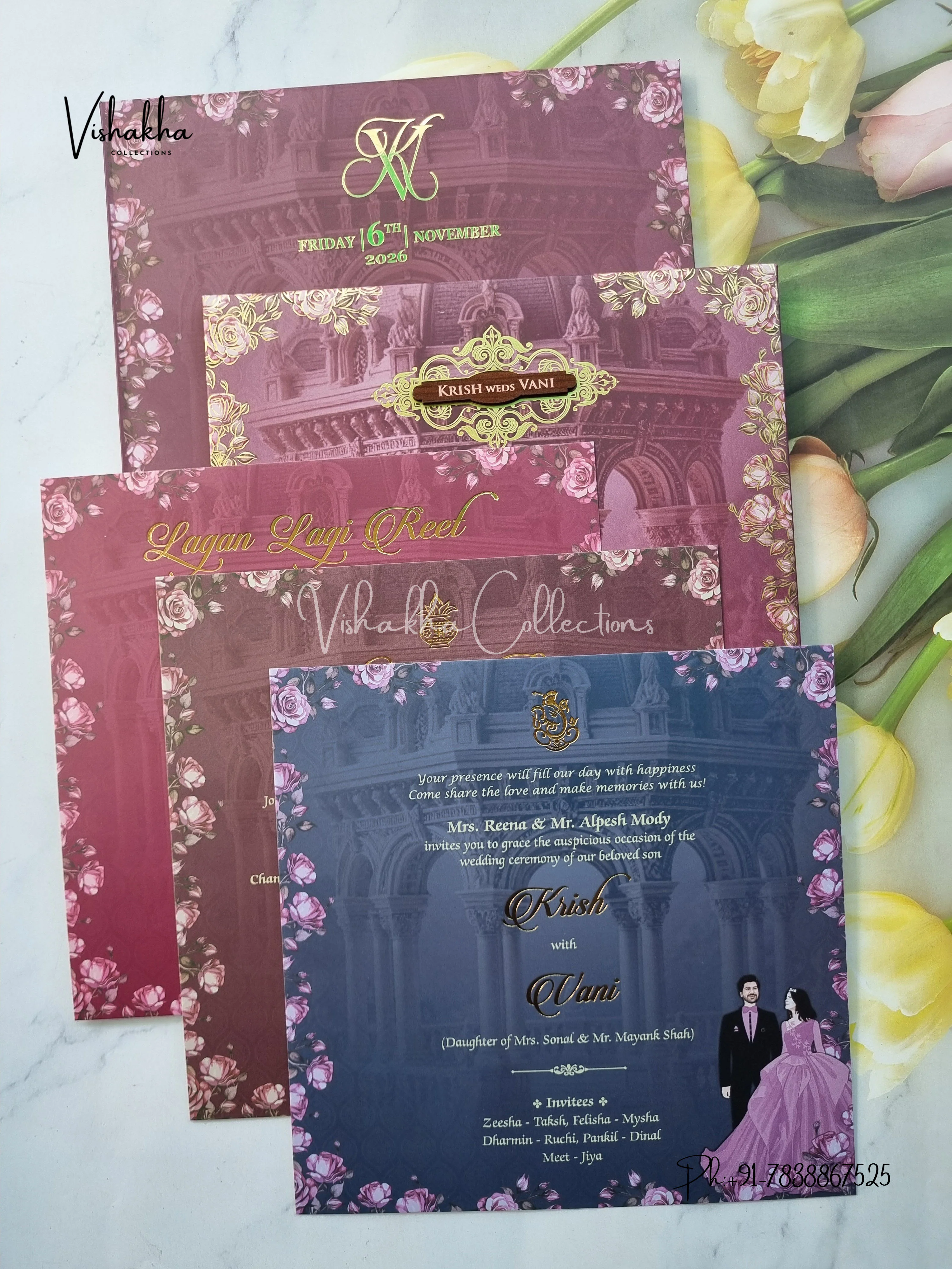 Dulah Dulhan Hindu Muslim Christian Sikh Padded invitation Cards VN-766 - Image 3