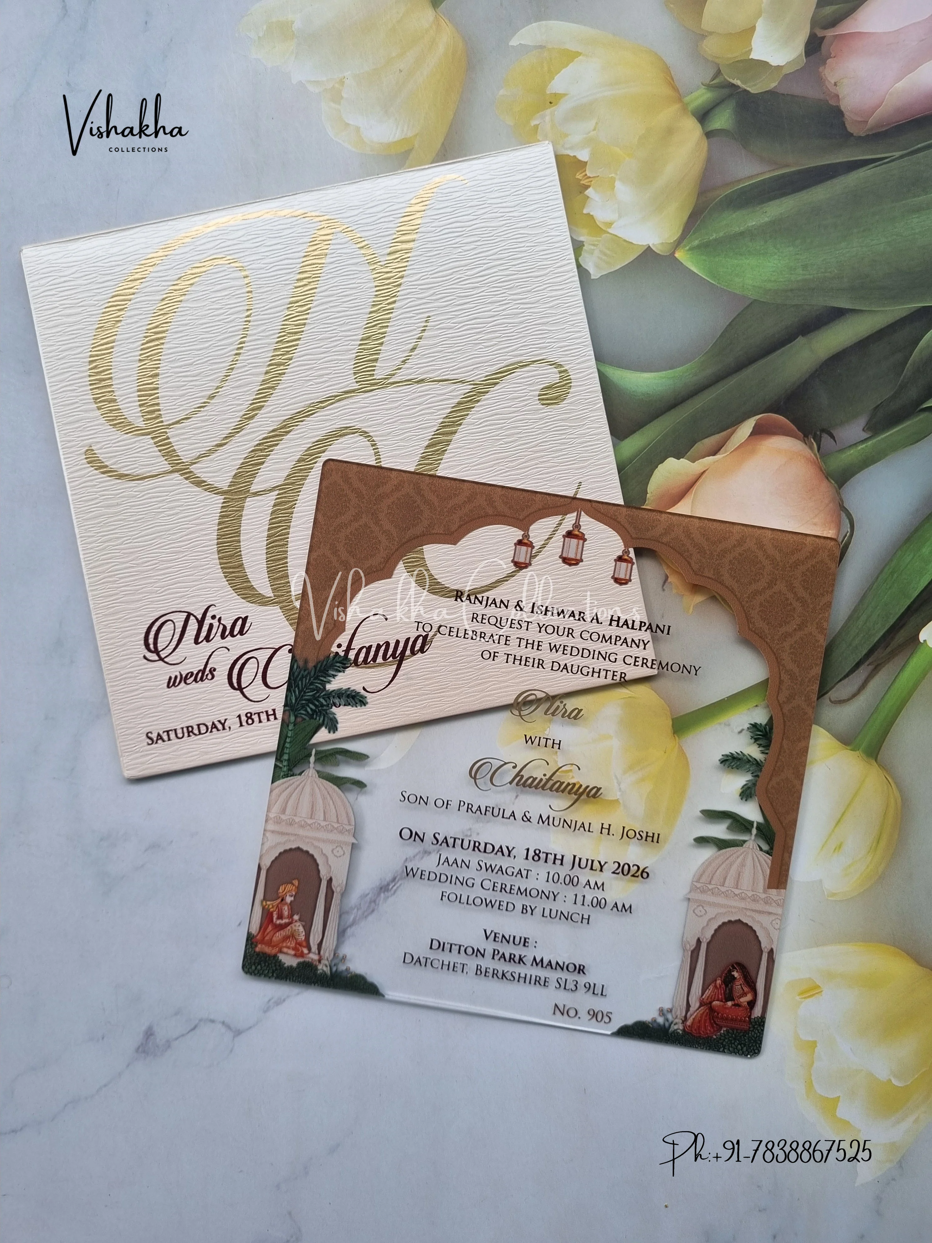 Dulah Dulhan Hindu Sikh Acrylic invitation Cards LN-905 - Image 3