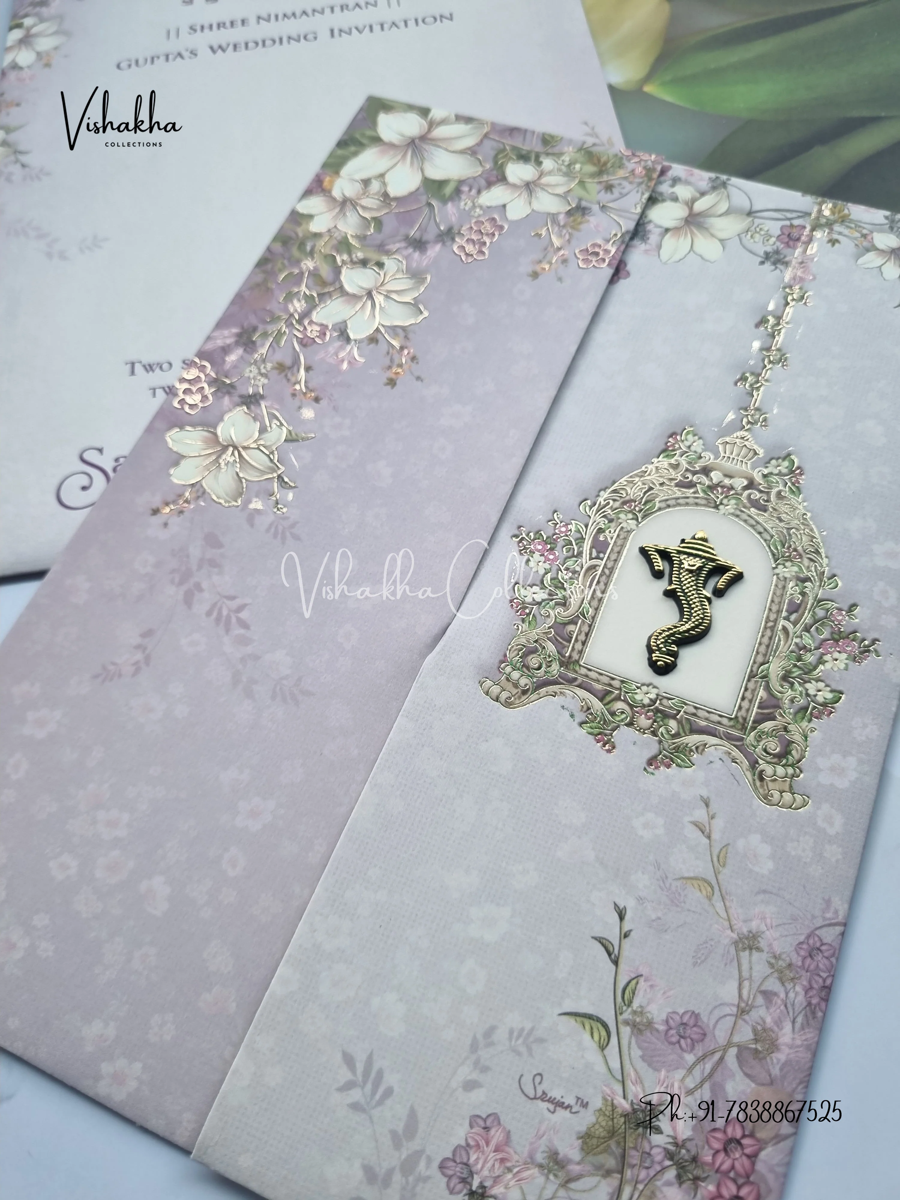 Flower Double Door Hindu Muslim Christian Sikh invitation Cards CR-7015 - Image 2
