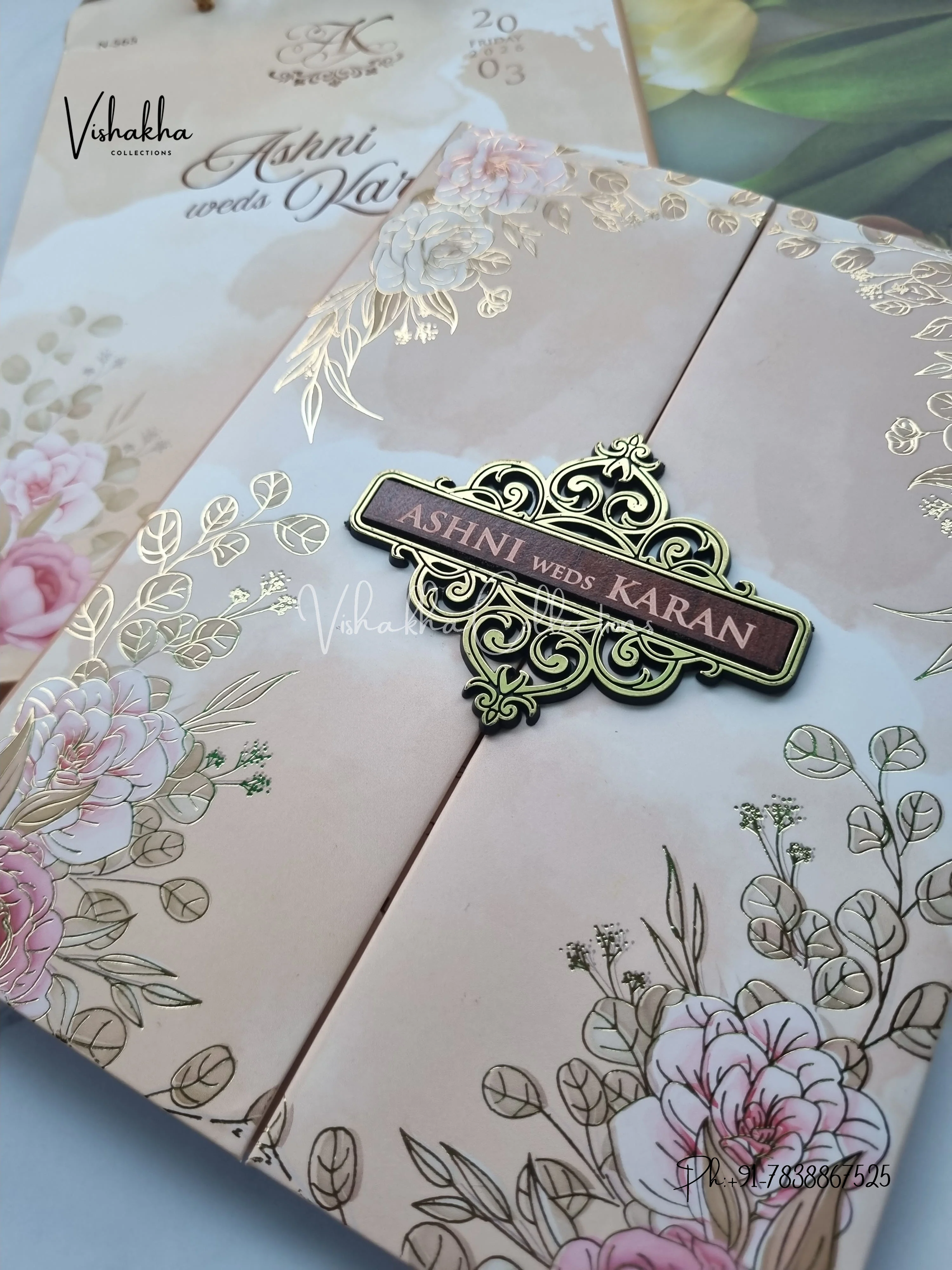 Flower Double Door Hindu Muslim Christian Sikh Padded Carry Bag invitation Cards VN-565 - Image 2