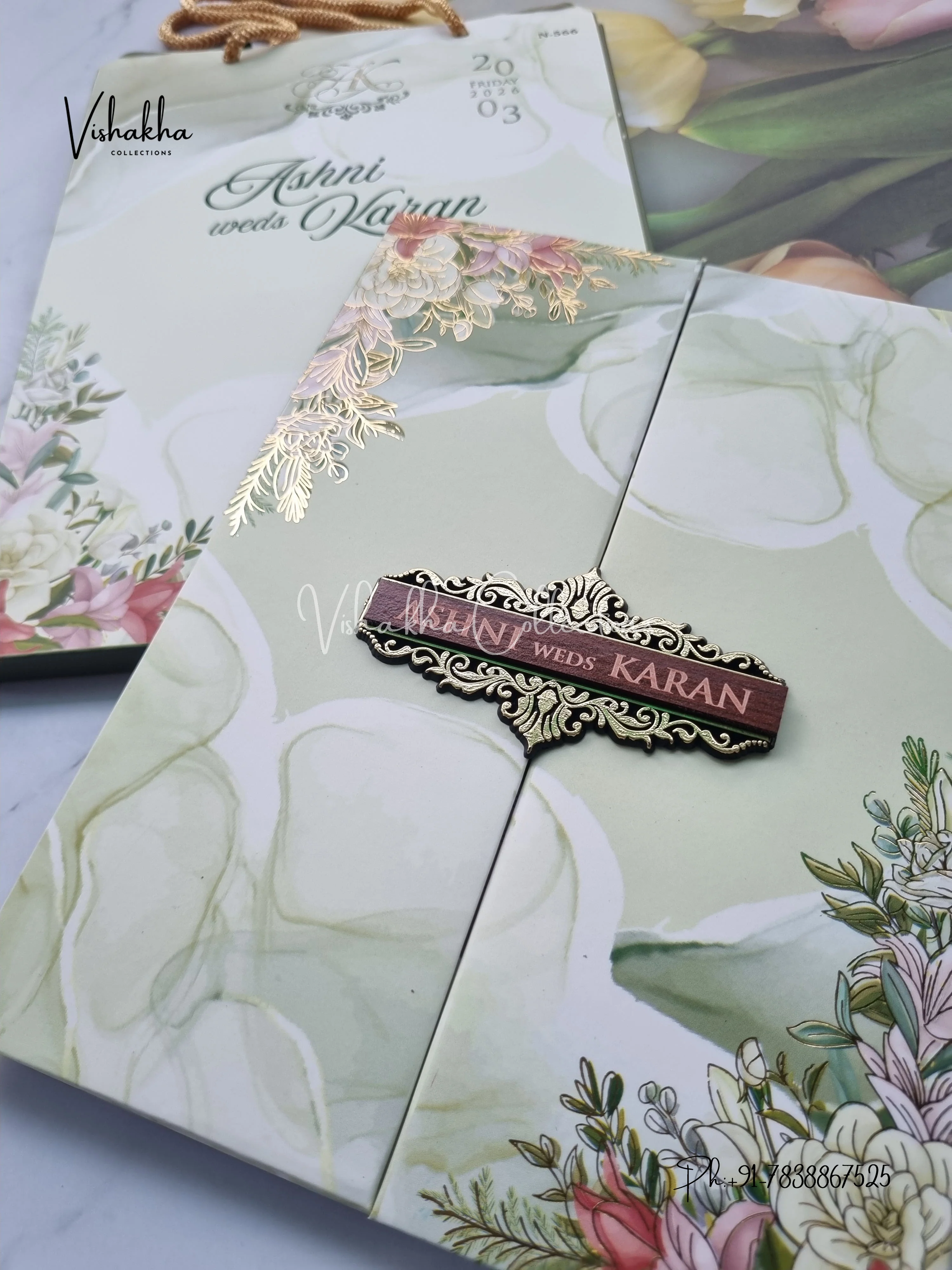 Flower Double Door Hindu Muslim Christian Sikh Padded Carry Bag invitation Cards VN-566 - Image 2