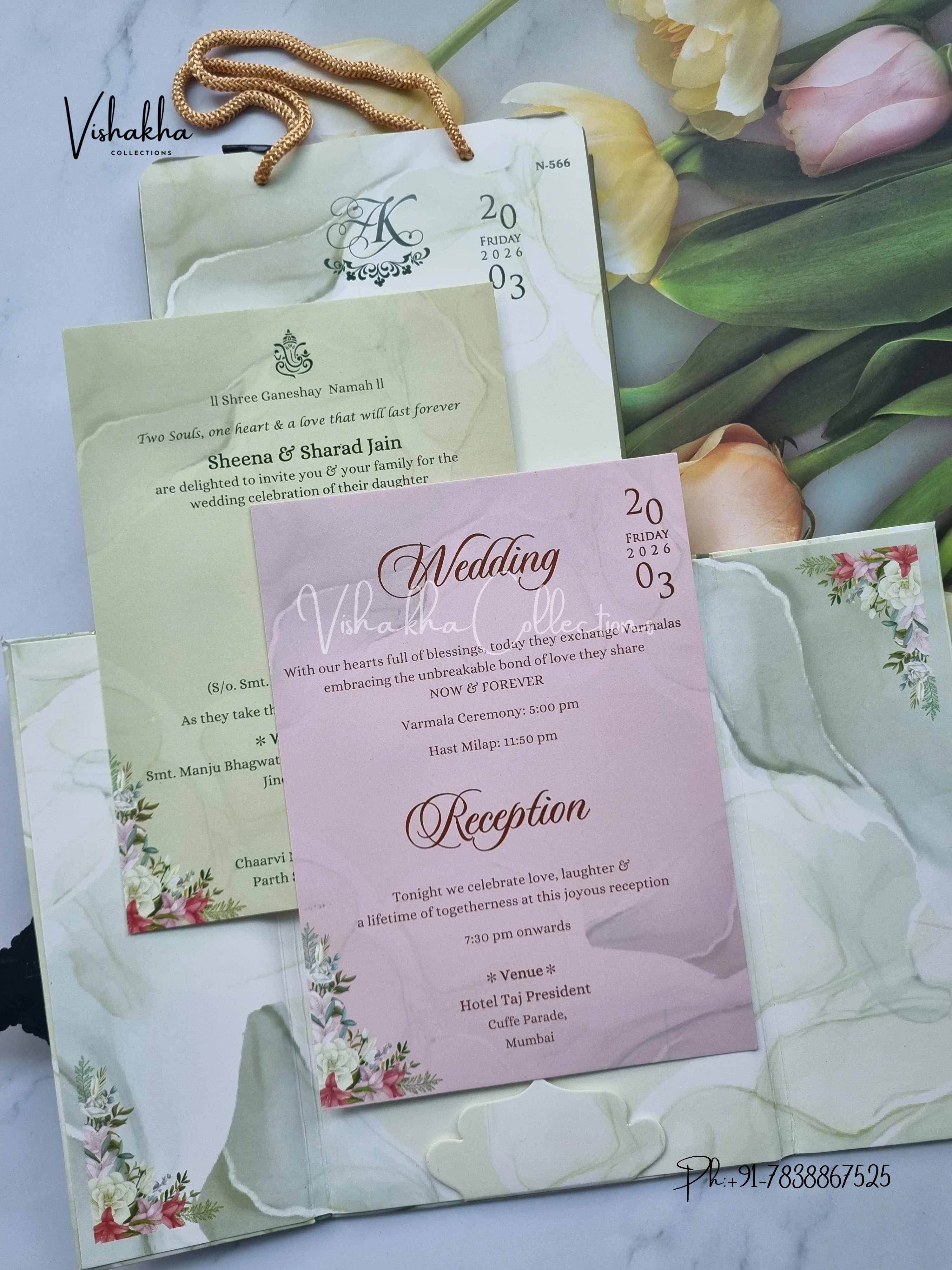 Flower Double Door Hindu Muslim Christian Sikh Padded Carry Bag invitation Cards VN-566 - Image 3