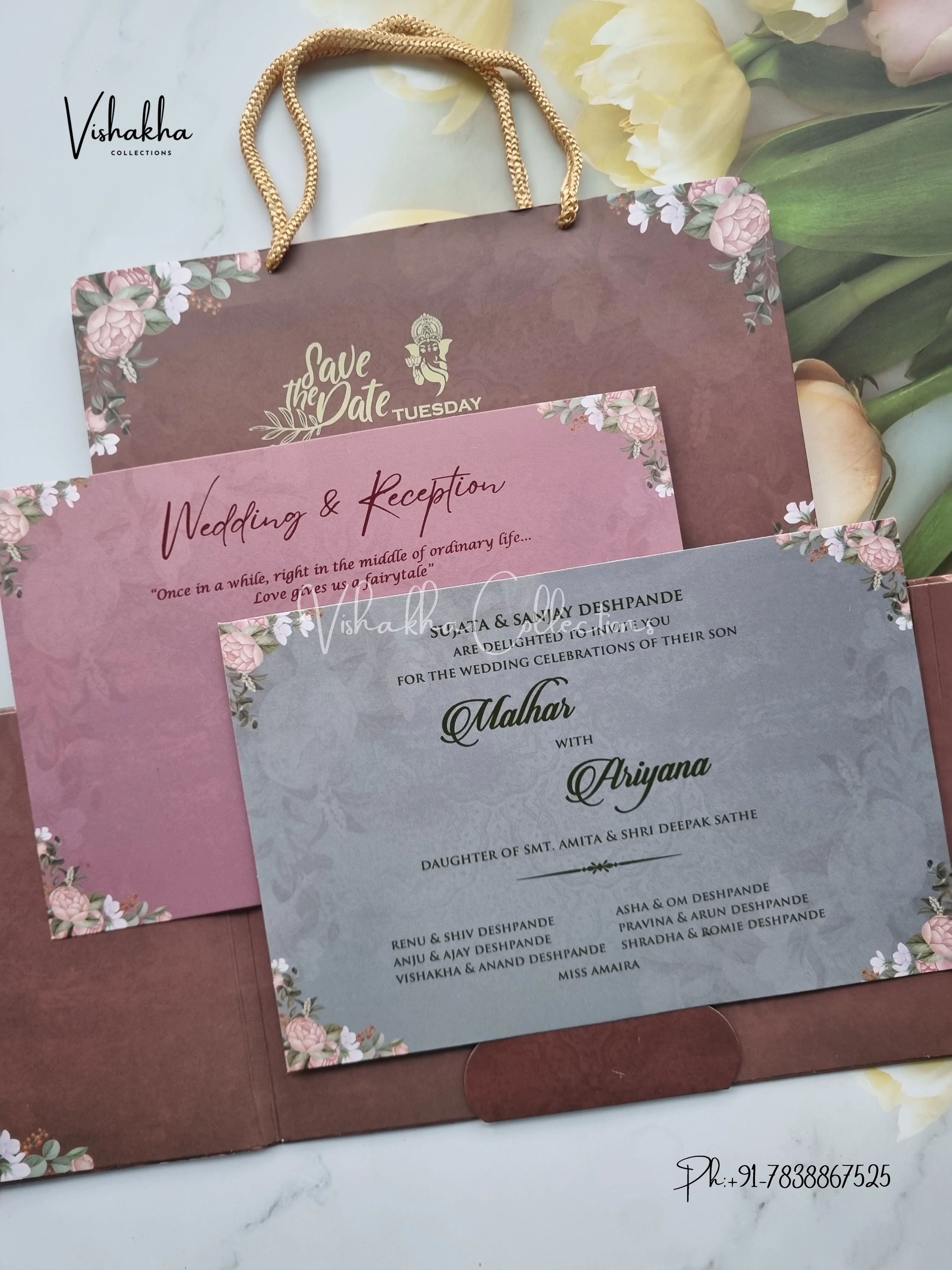 Flower Double Door Hindu Muslim Christian Sikh Padded Carry Bag invitation Cards VN-603 - Image 3