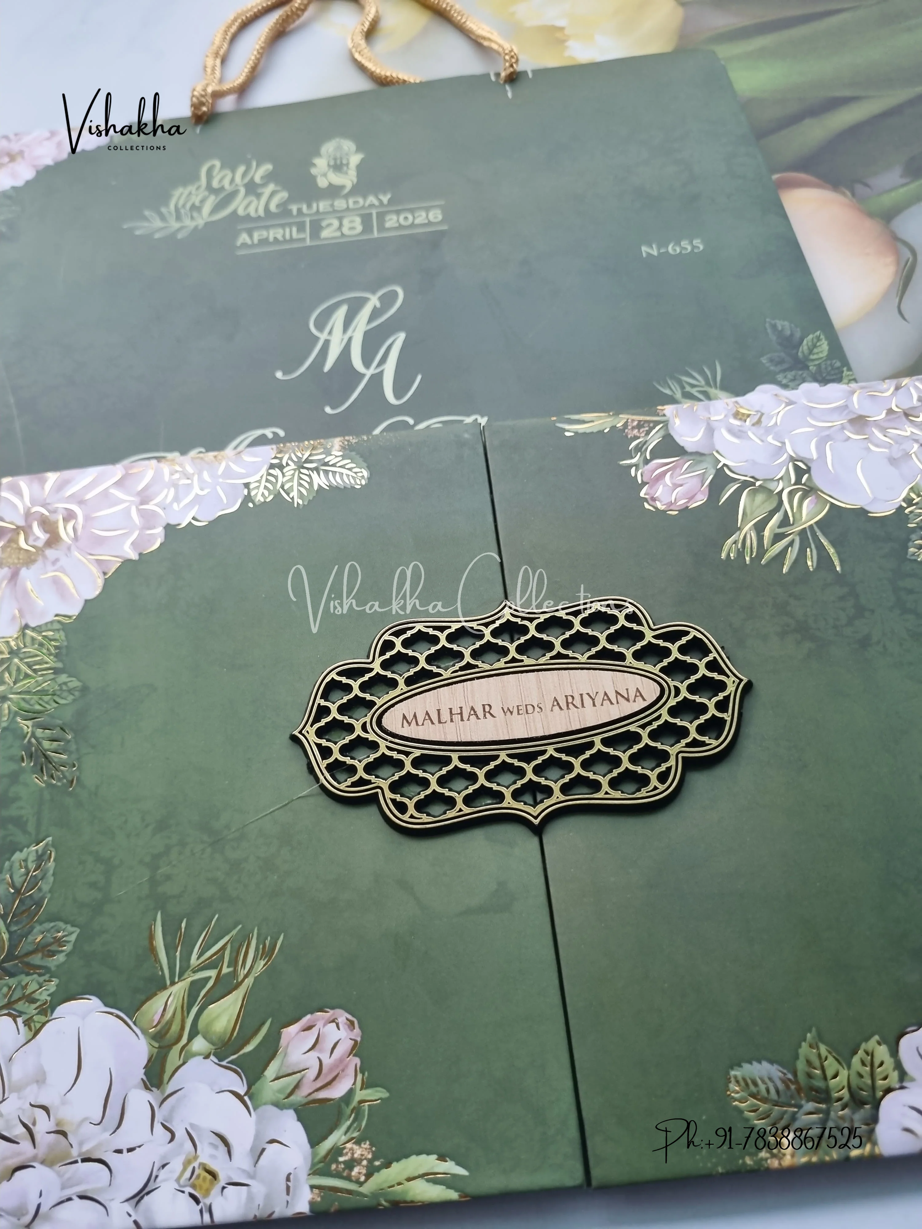 Flower Double Door Hindu Muslim Christian Sikh Padded Carry Bag invitation Cards VN-655 - Image 2