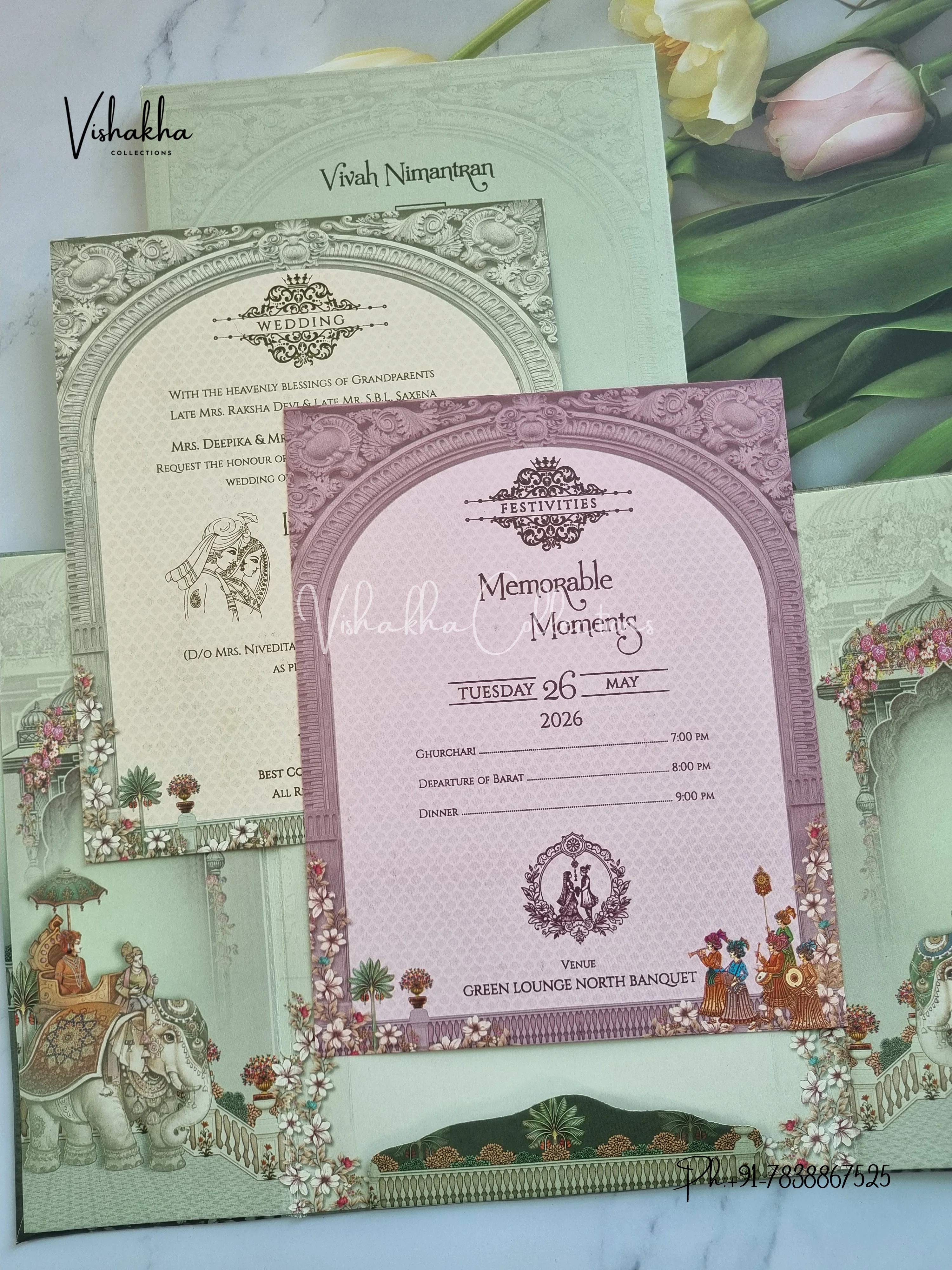 Flower Double Door Hindu Muslim Christian Sikh Padded invitation Cards CR-7093 - Image 3