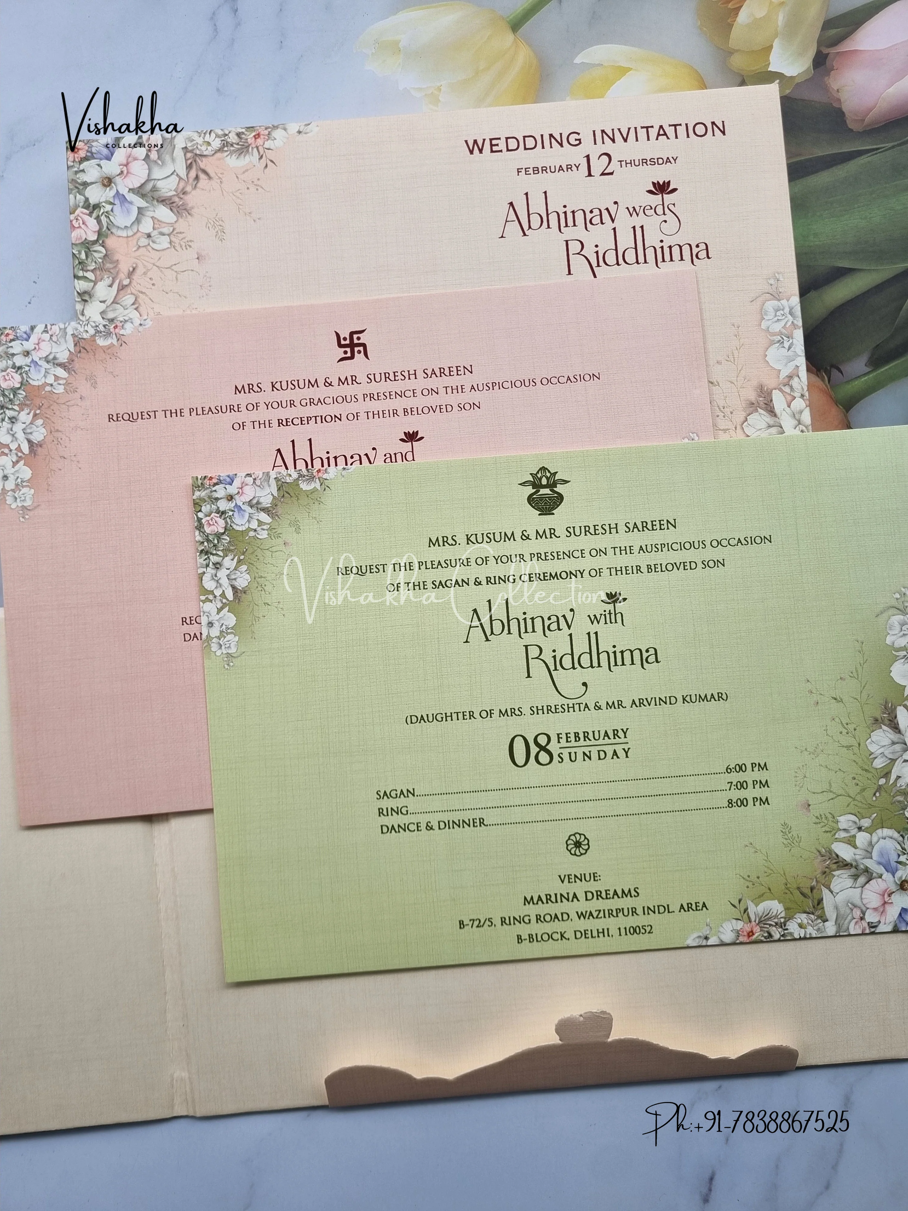 Flower Double Door Hindu Muslim Christian Sikh Padded invitation Cards EJ-5053 - Image 3