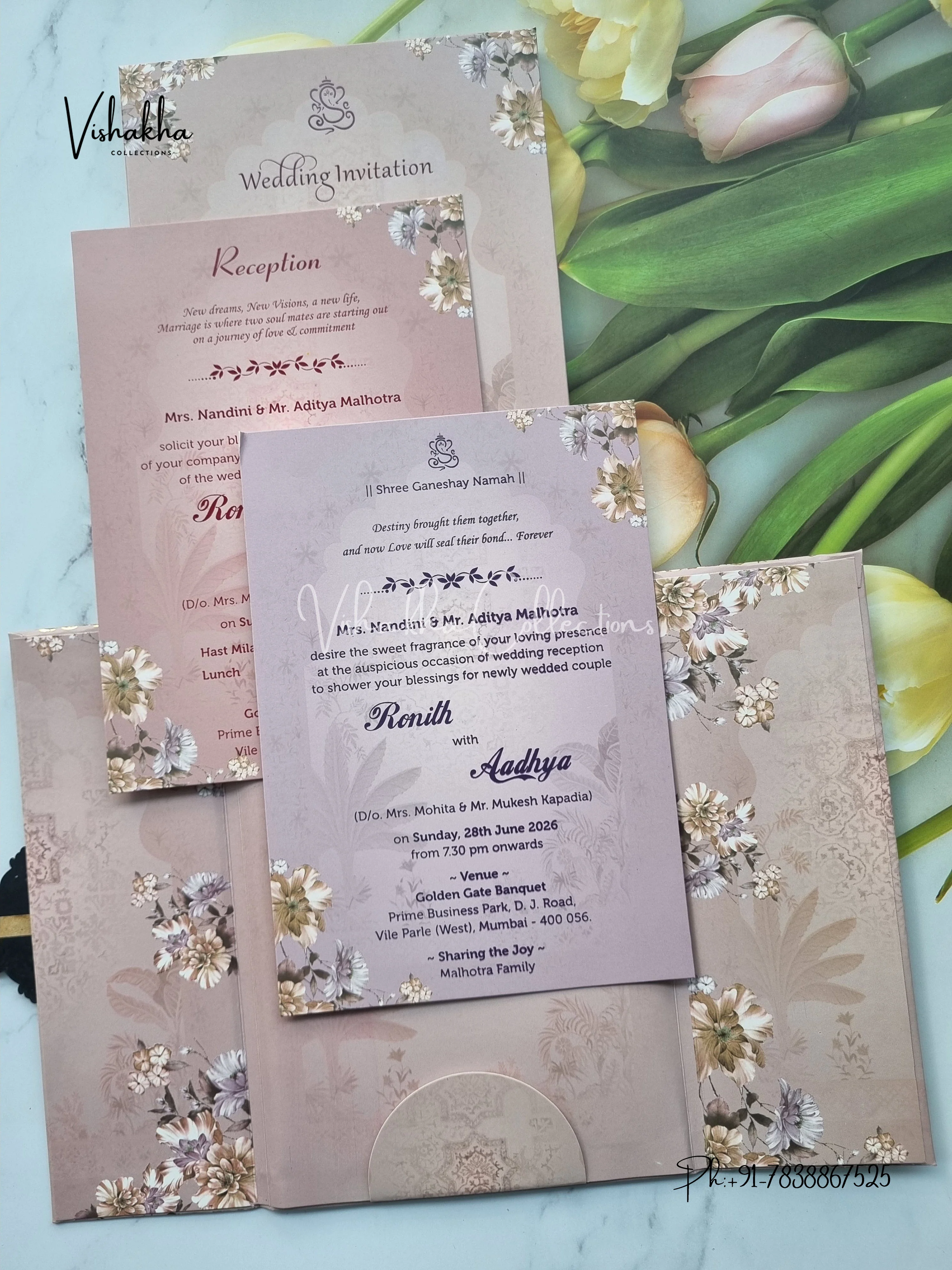 Flower Double Door Hindu Muslim Christian Sikh Padded invitation Cards VN-684 - Image 3