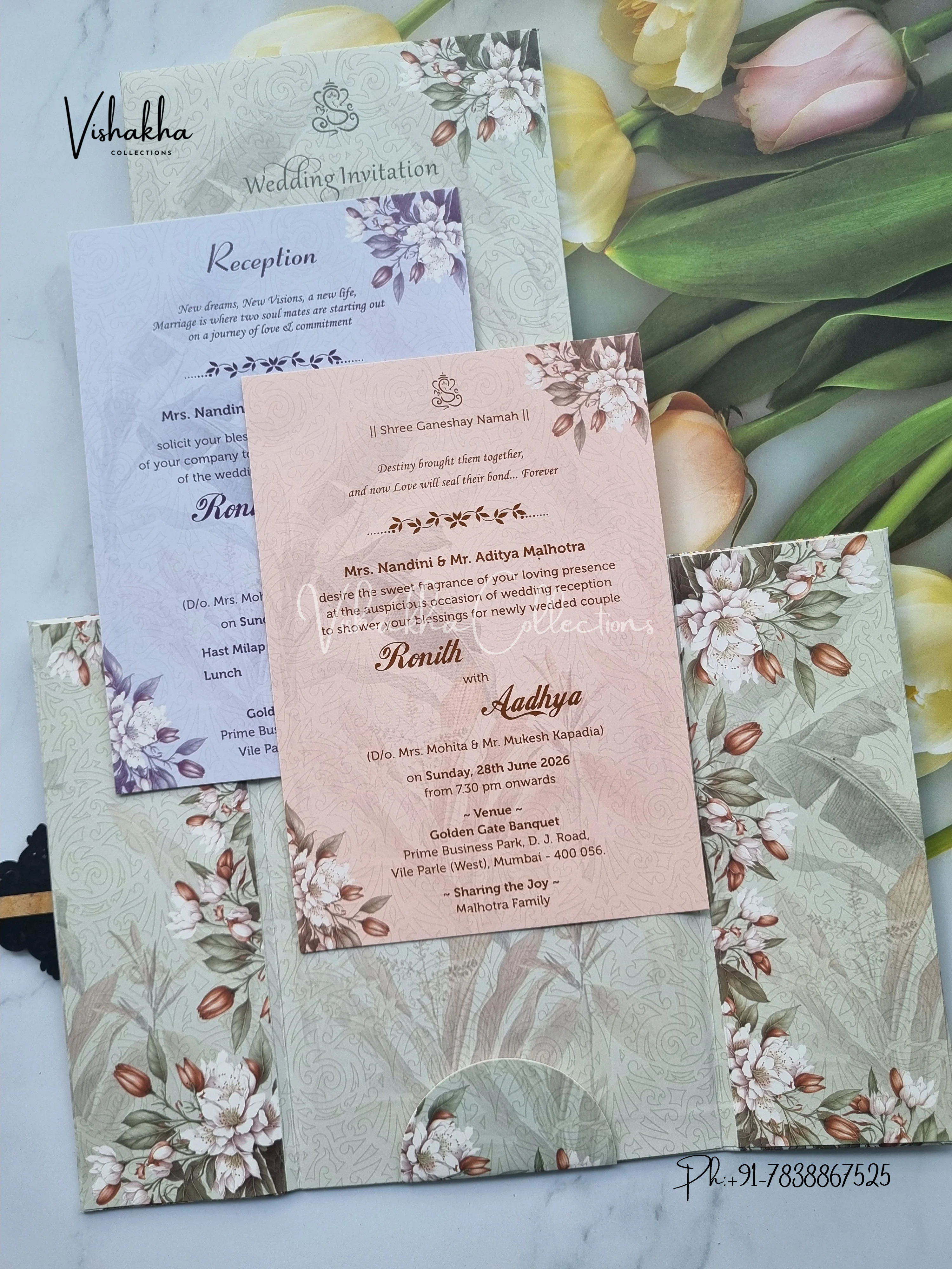Flower Double Door Hindu Muslim Christian Sikh Padded invitation Cards VN-685 - Image 3