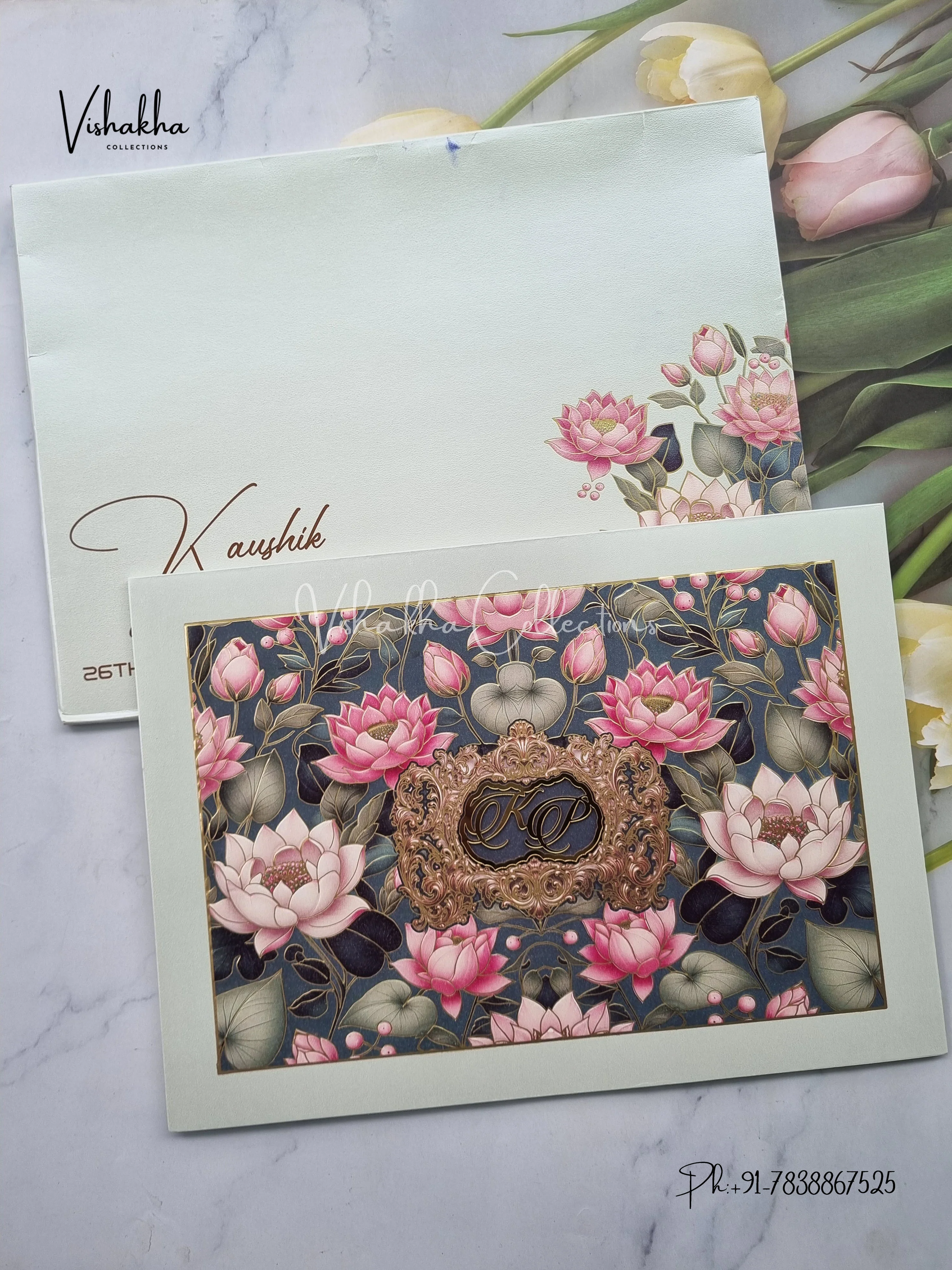 Flower Hindu Muslim Christian Sikh Colored invitation Cards LN-875