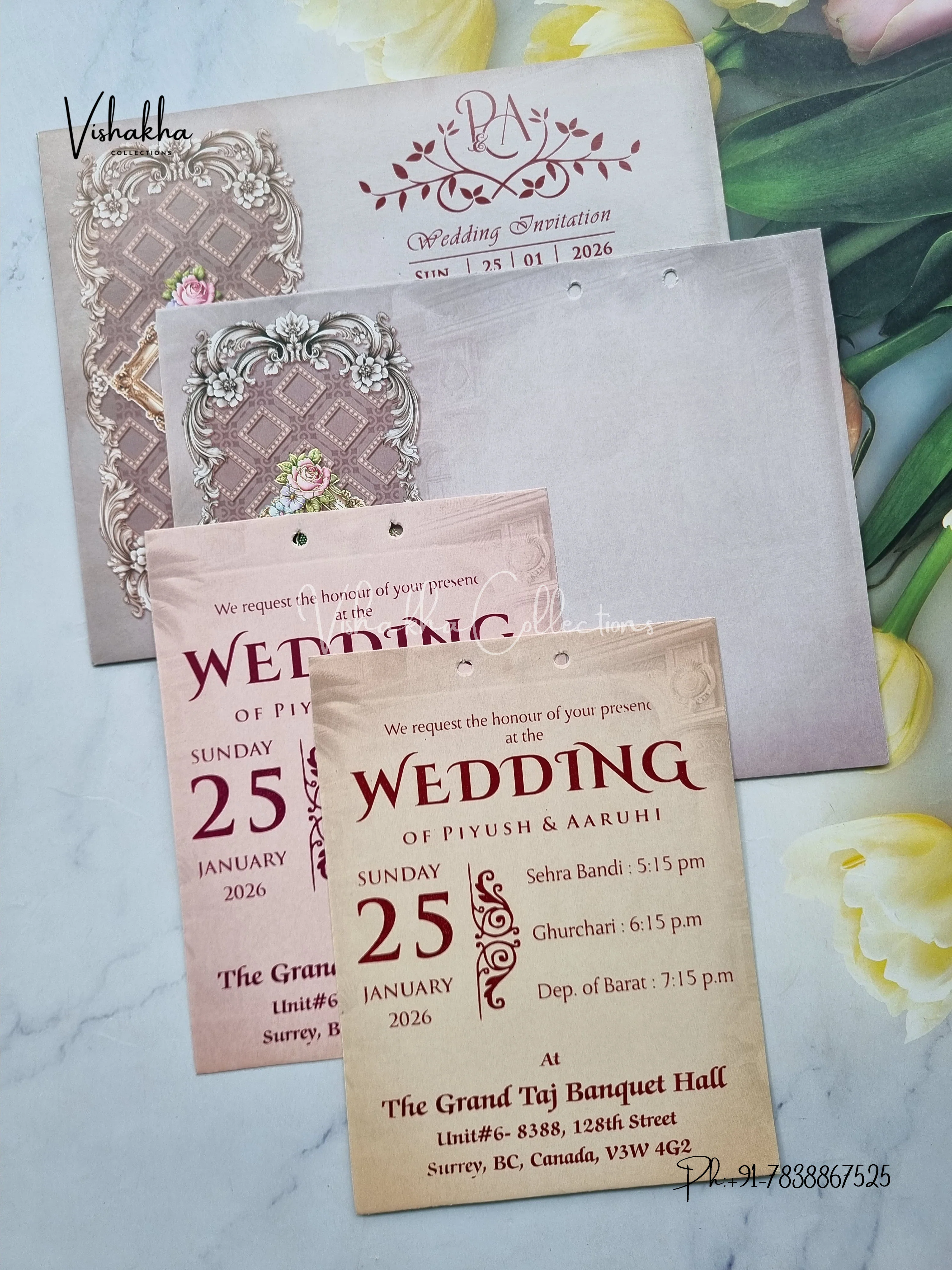 Flower Hindu Muslim Christian Sikh Grey Colored invitation Cards NA-1125-135 - Image 3