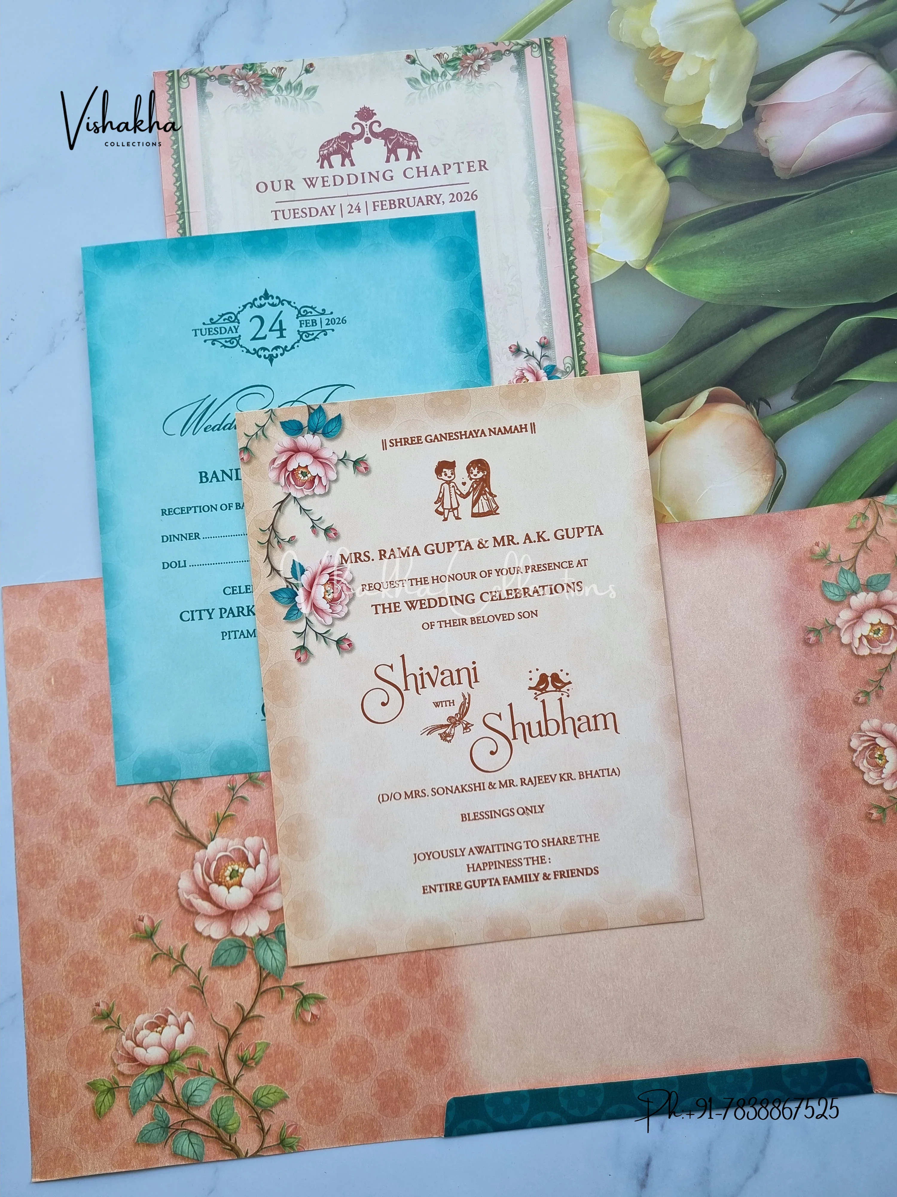 Flower Hindu Muslim Christian Sikh invitation Cards ATS-9226 - Image 3