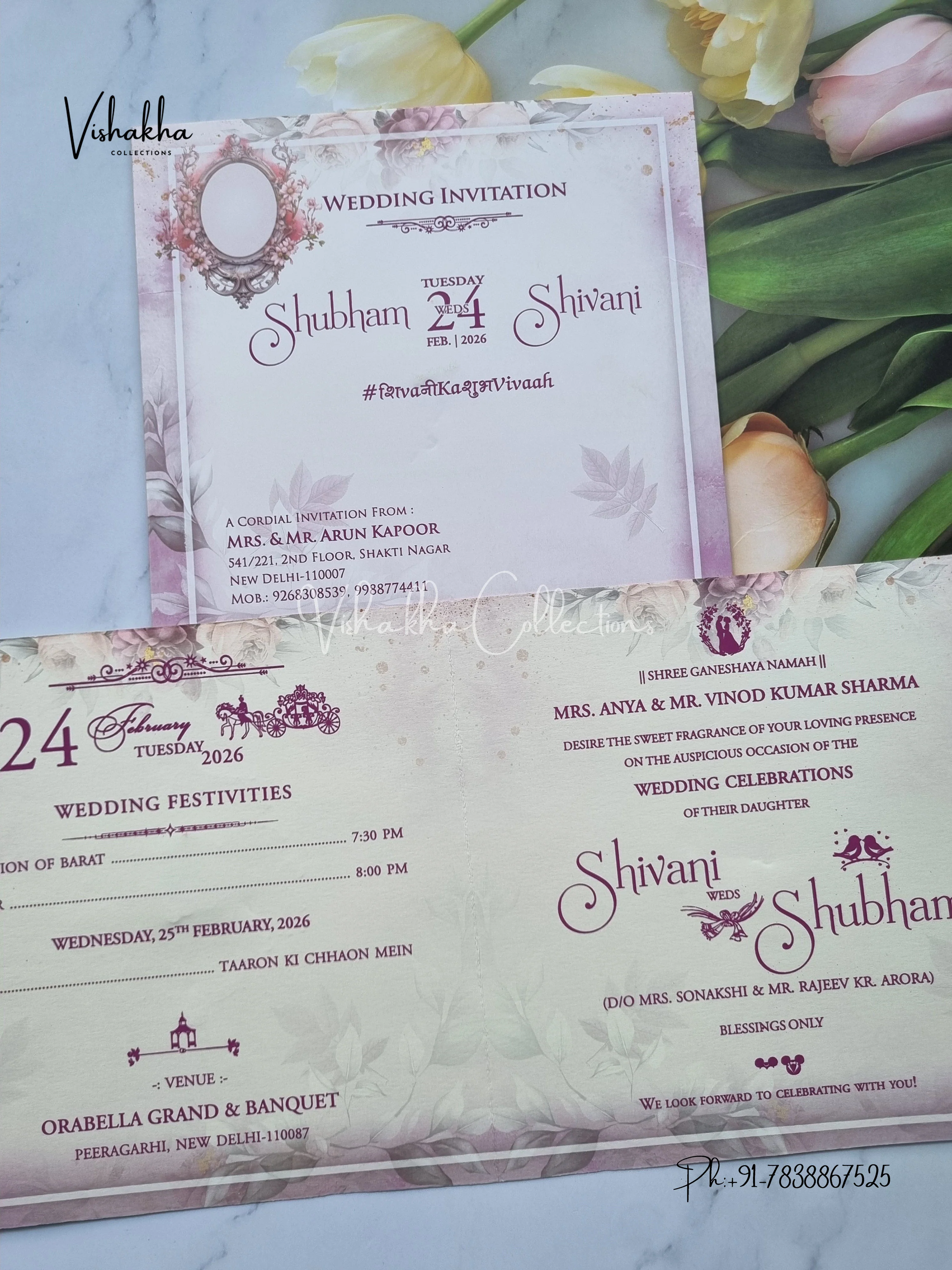 Flower Hindu Muslim Christian Sikh invitation Cards ATS-9238 - Image 3