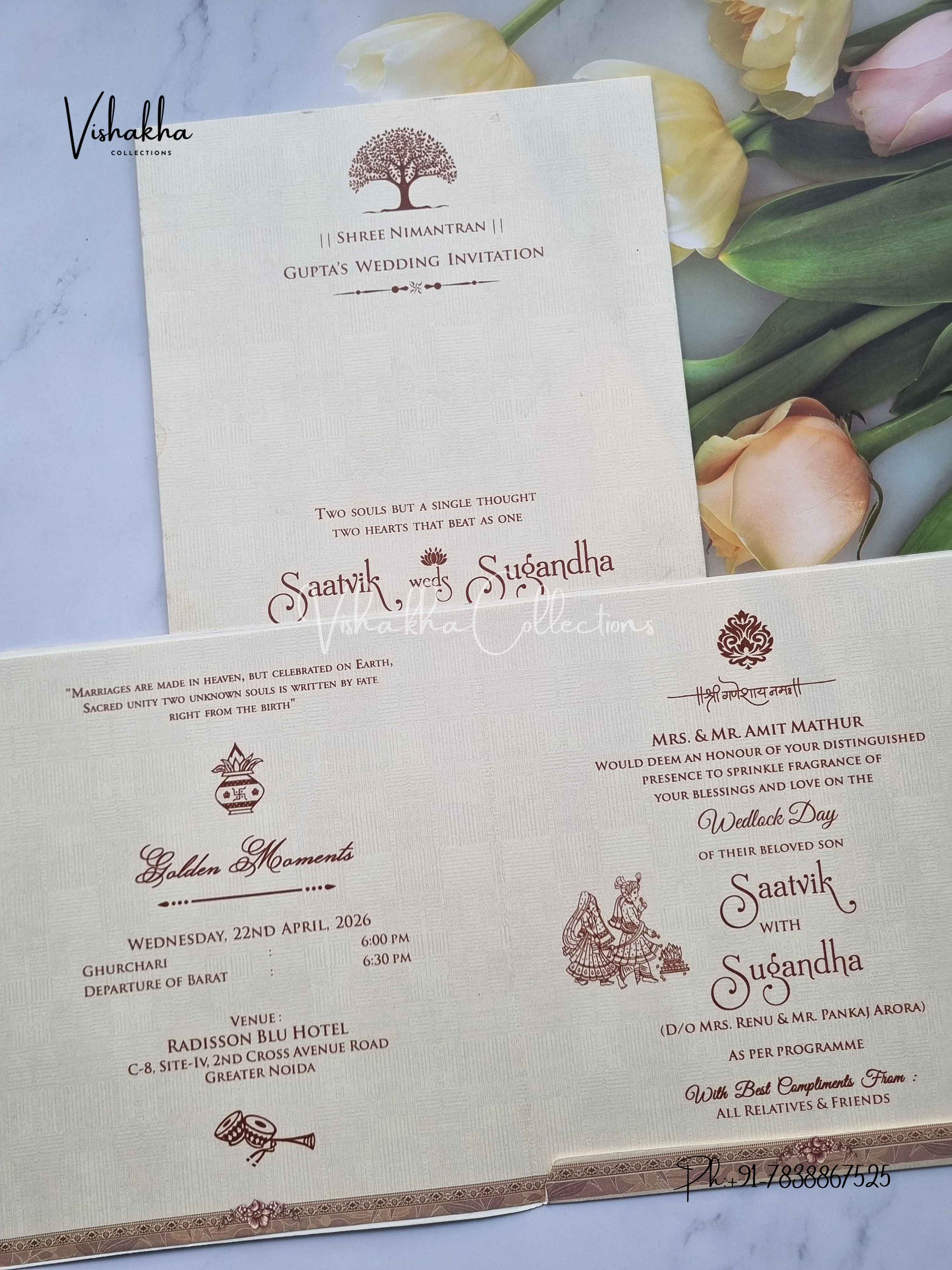Flower Hindu Muslim Christian Sikh invitation Cards CR-5018 - Image 3