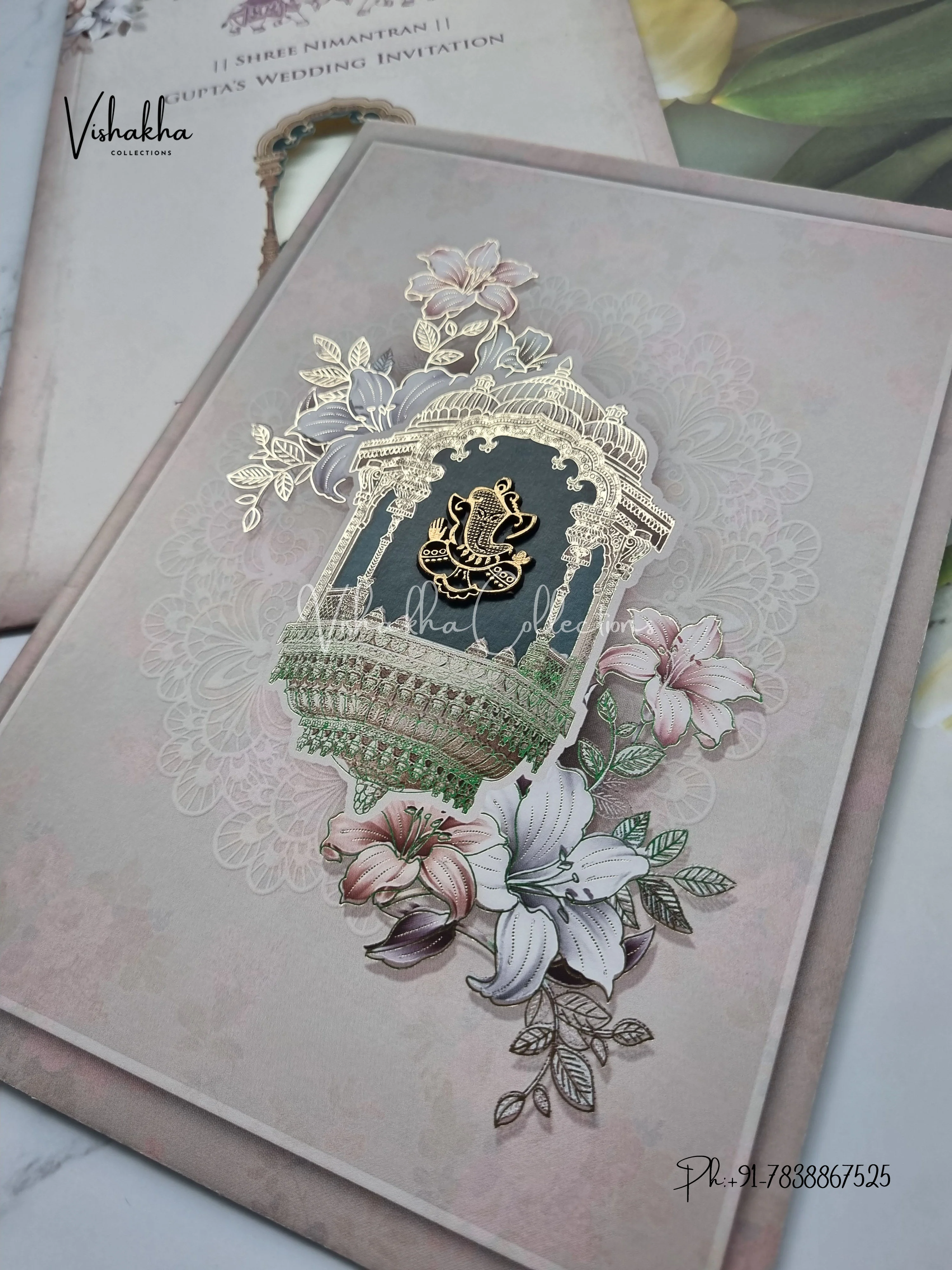 Flower Hindu Muslim Christian Sikh invitation Cards CR-7021 - Image 2
