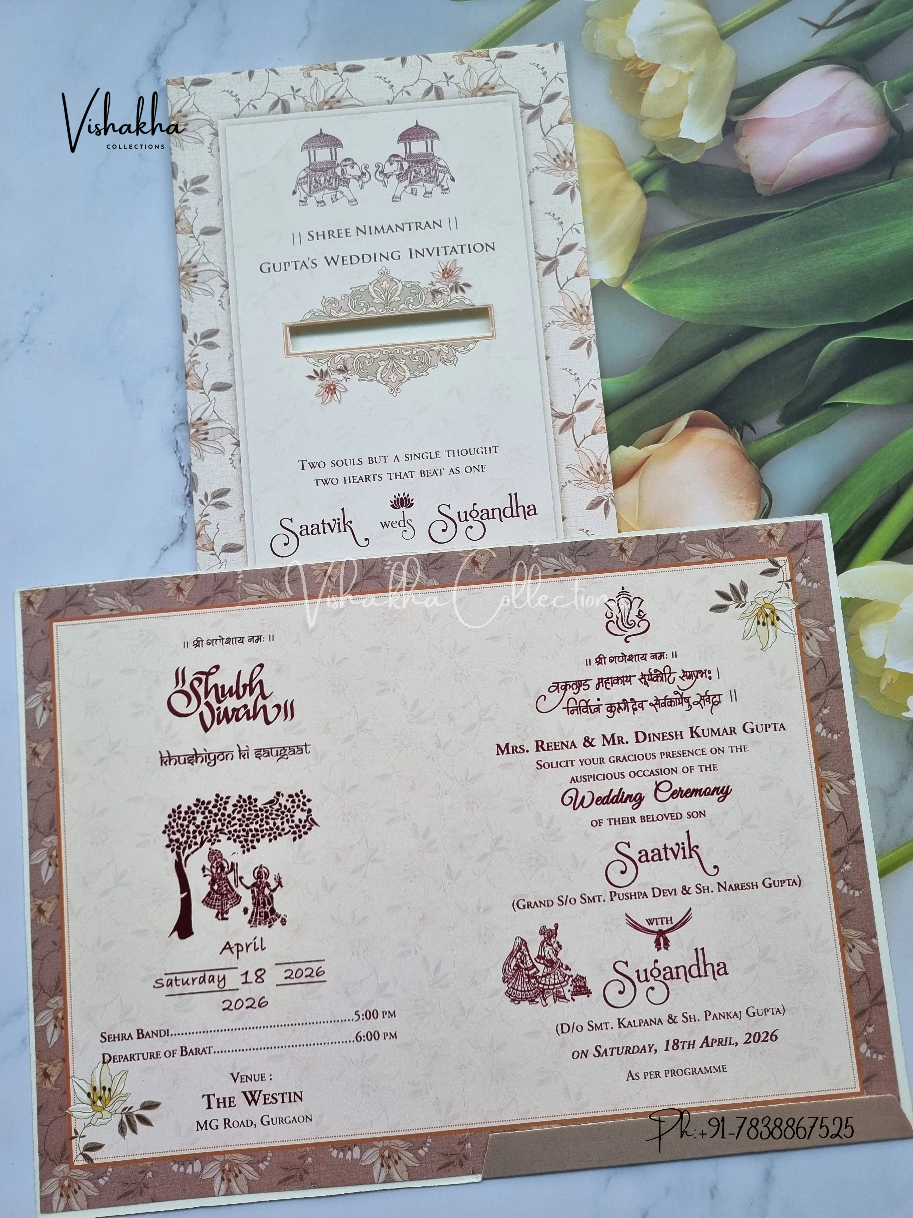 Flower Hindu Muslim Christian Sikh invitation Cards CR-7023 - Image 3
