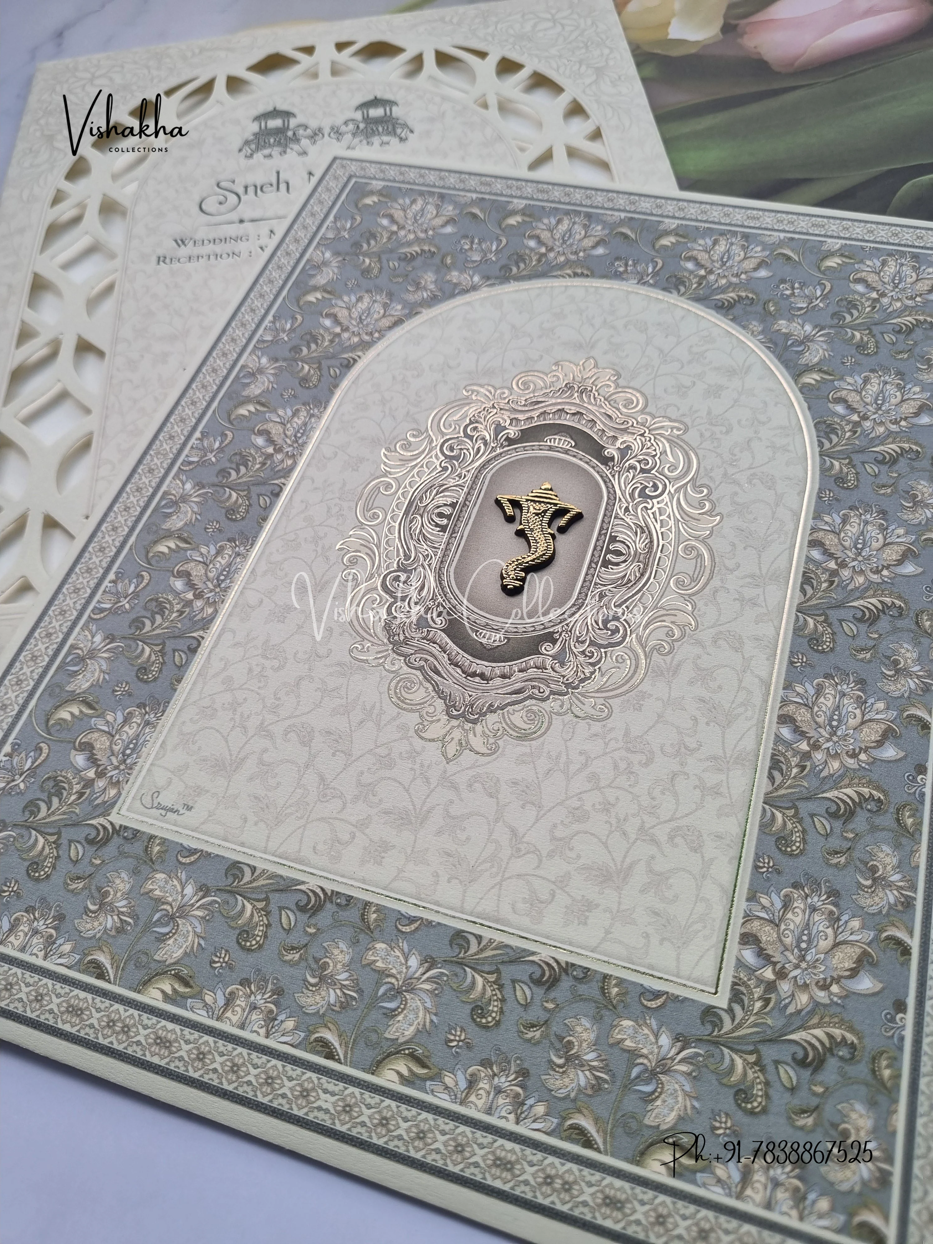 Flower Hindu Muslim Christian Sikh invitation Cards CR-7033 - Image 2