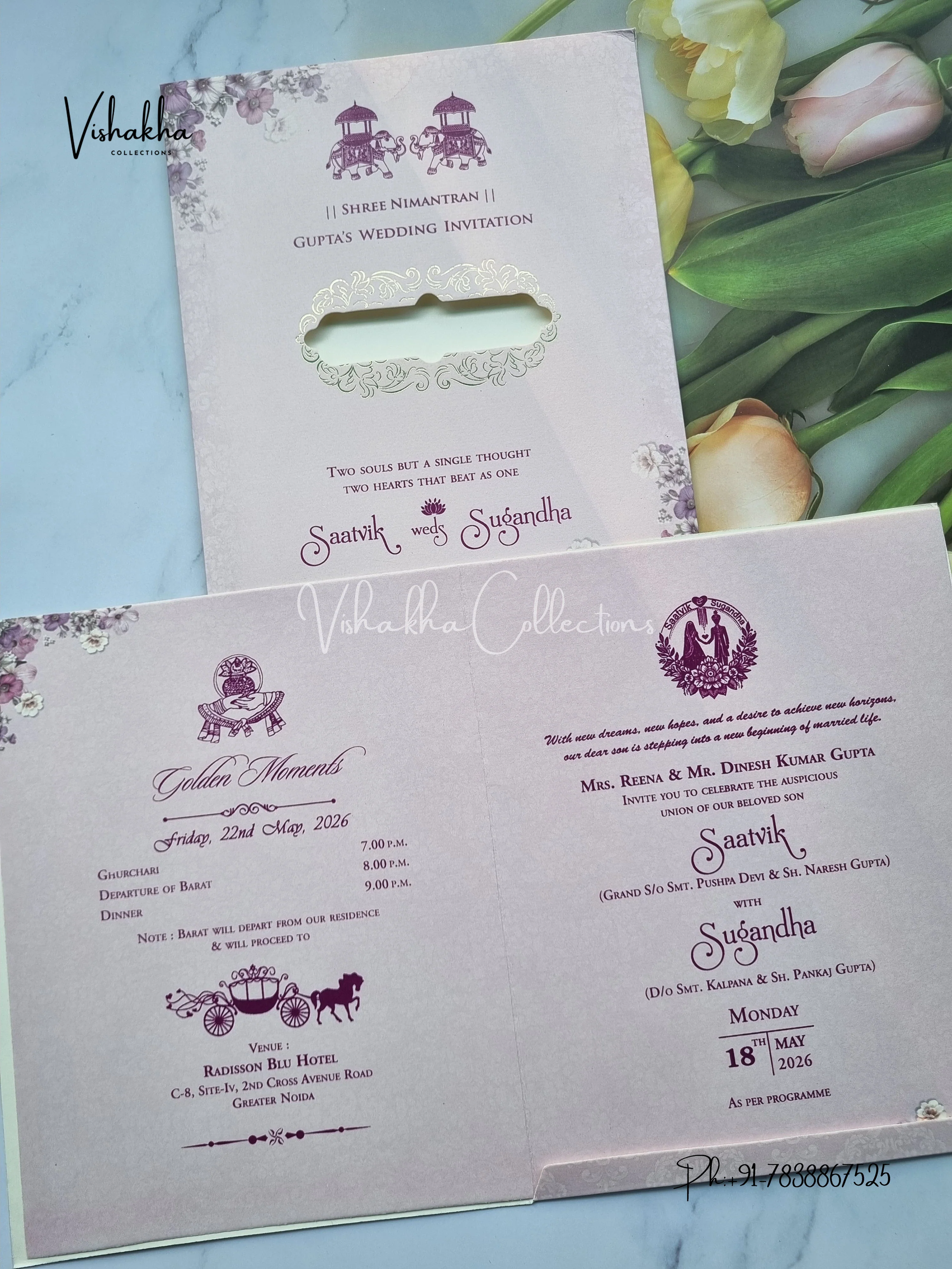 Flower Hindu Muslim Christian Sikh invitation Cards CR-7039 - Image 3