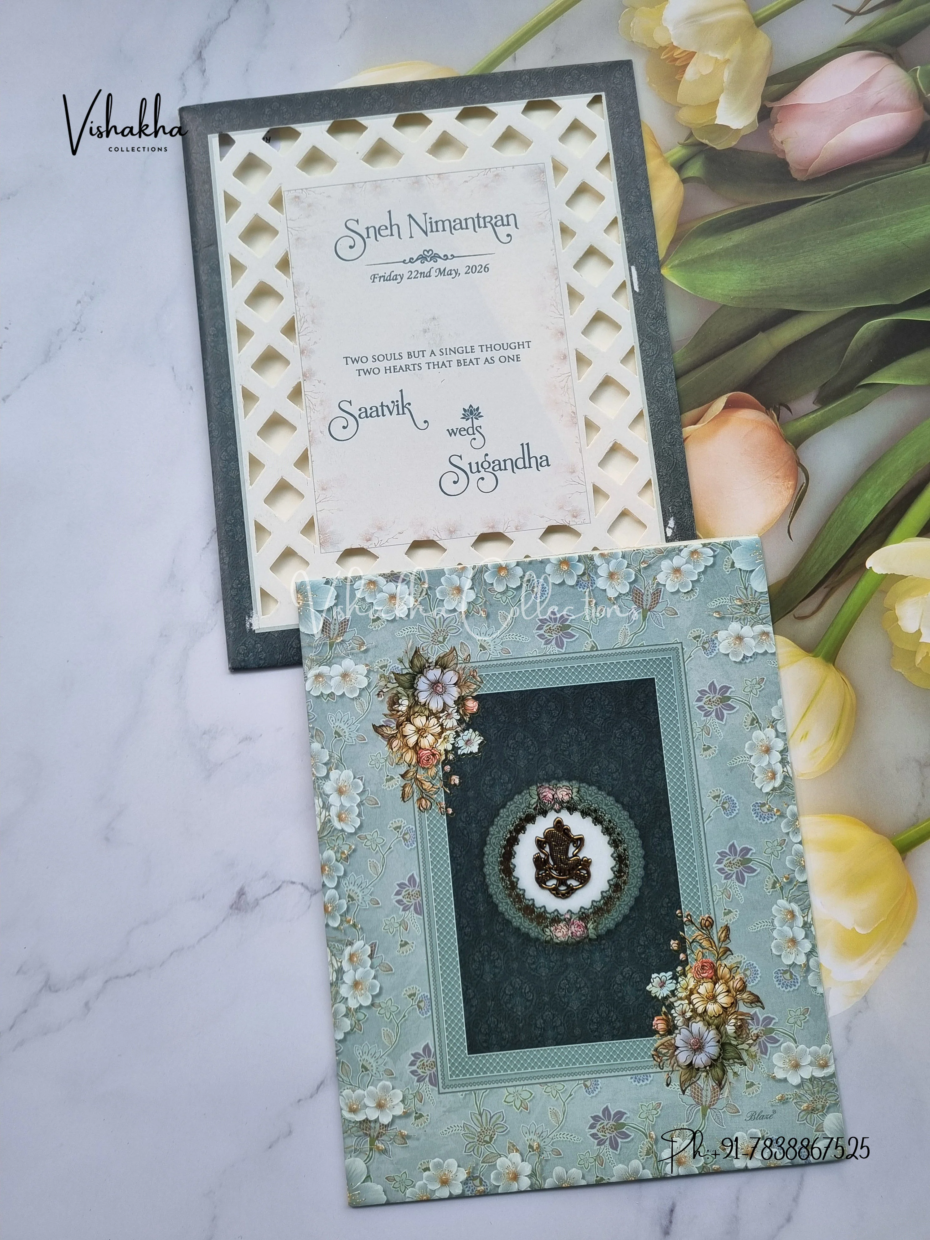 Flower Hindu Muslim Christian Sikh invitation Cards CR-7043