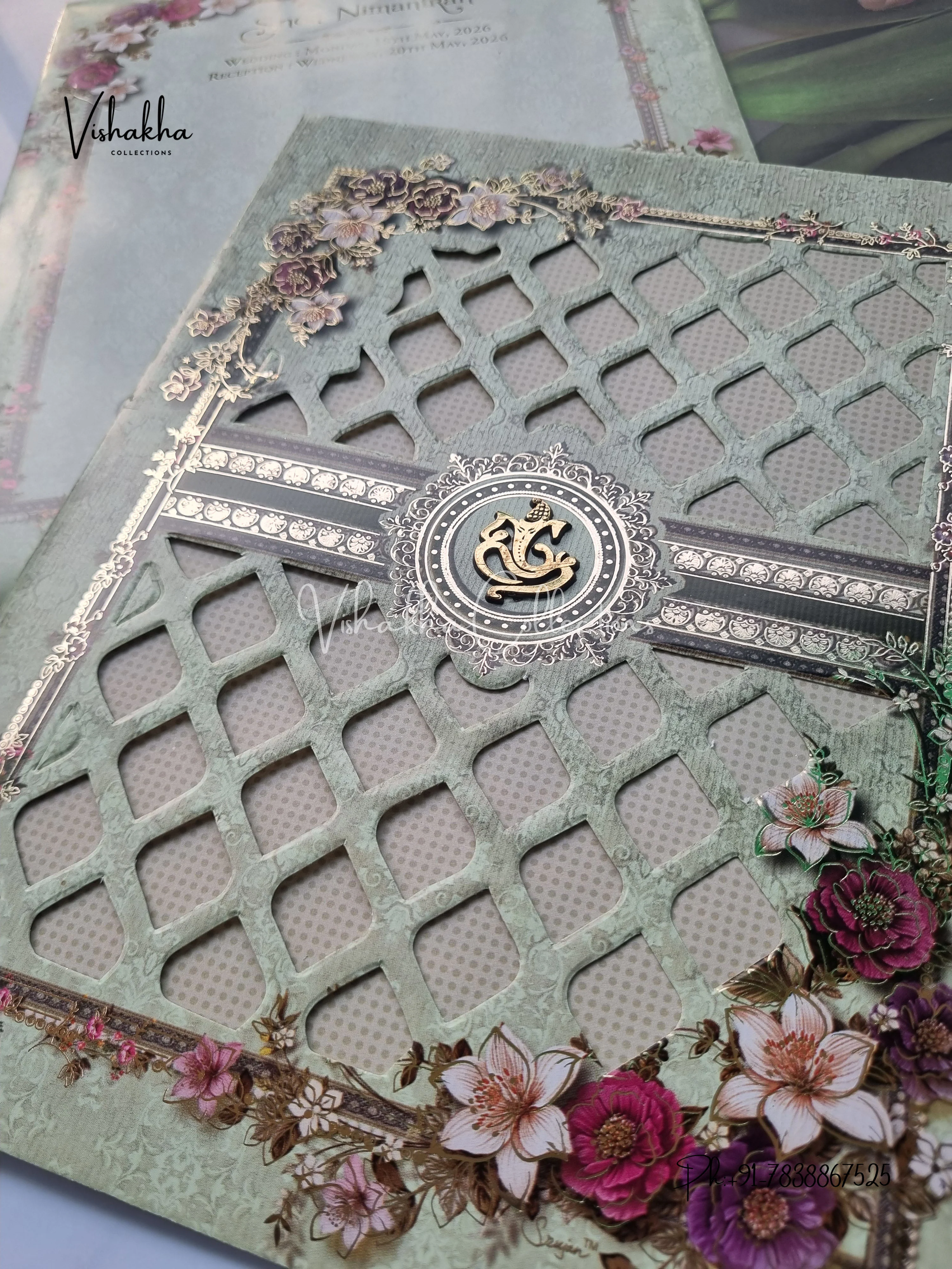 Flower Hindu Muslim Christian Sikh invitation Cards CR-7047 - Image 2