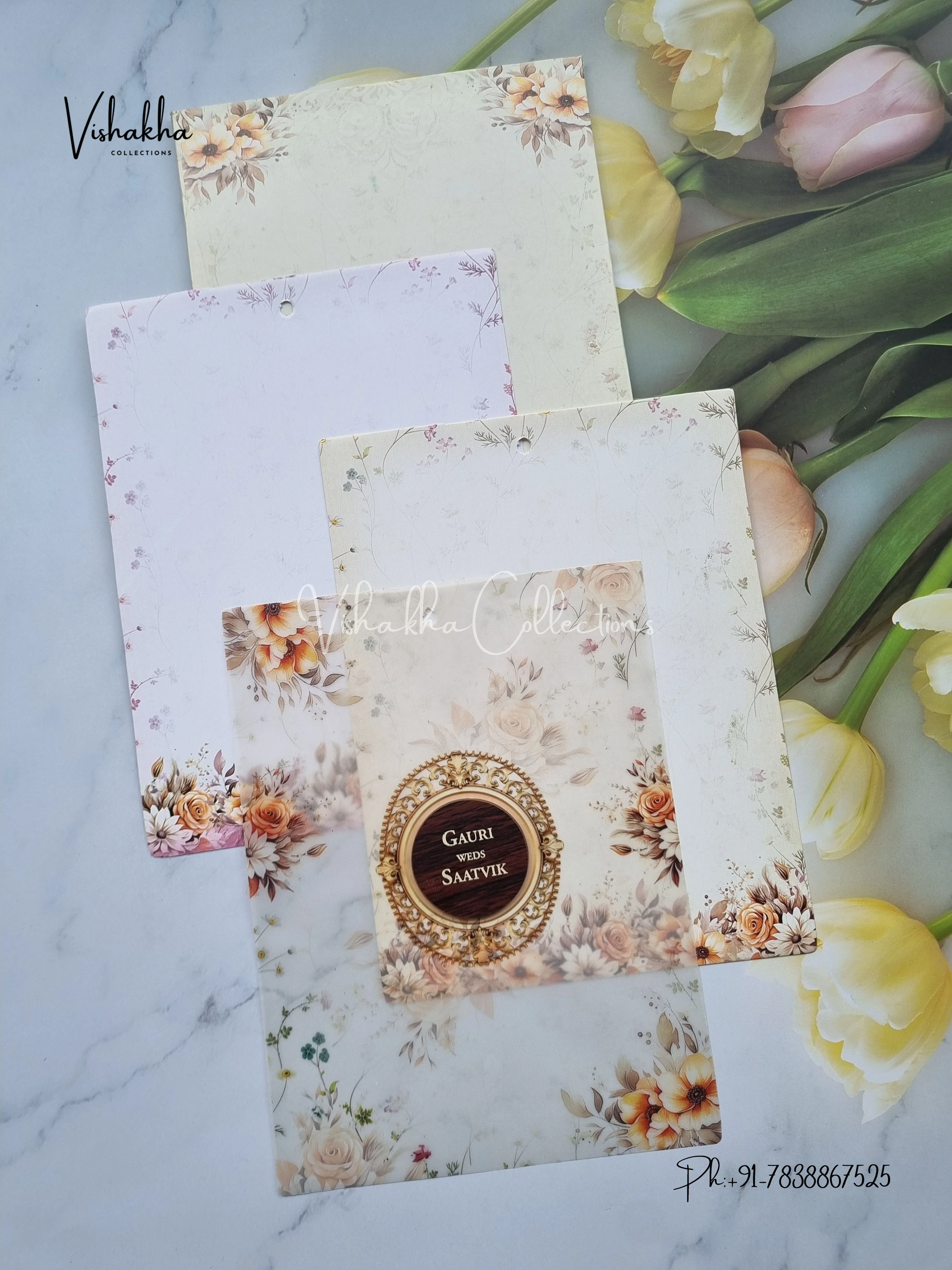 Flower Hindu Muslim Christian Sikh invitation Cards CR-7075 - Image 3