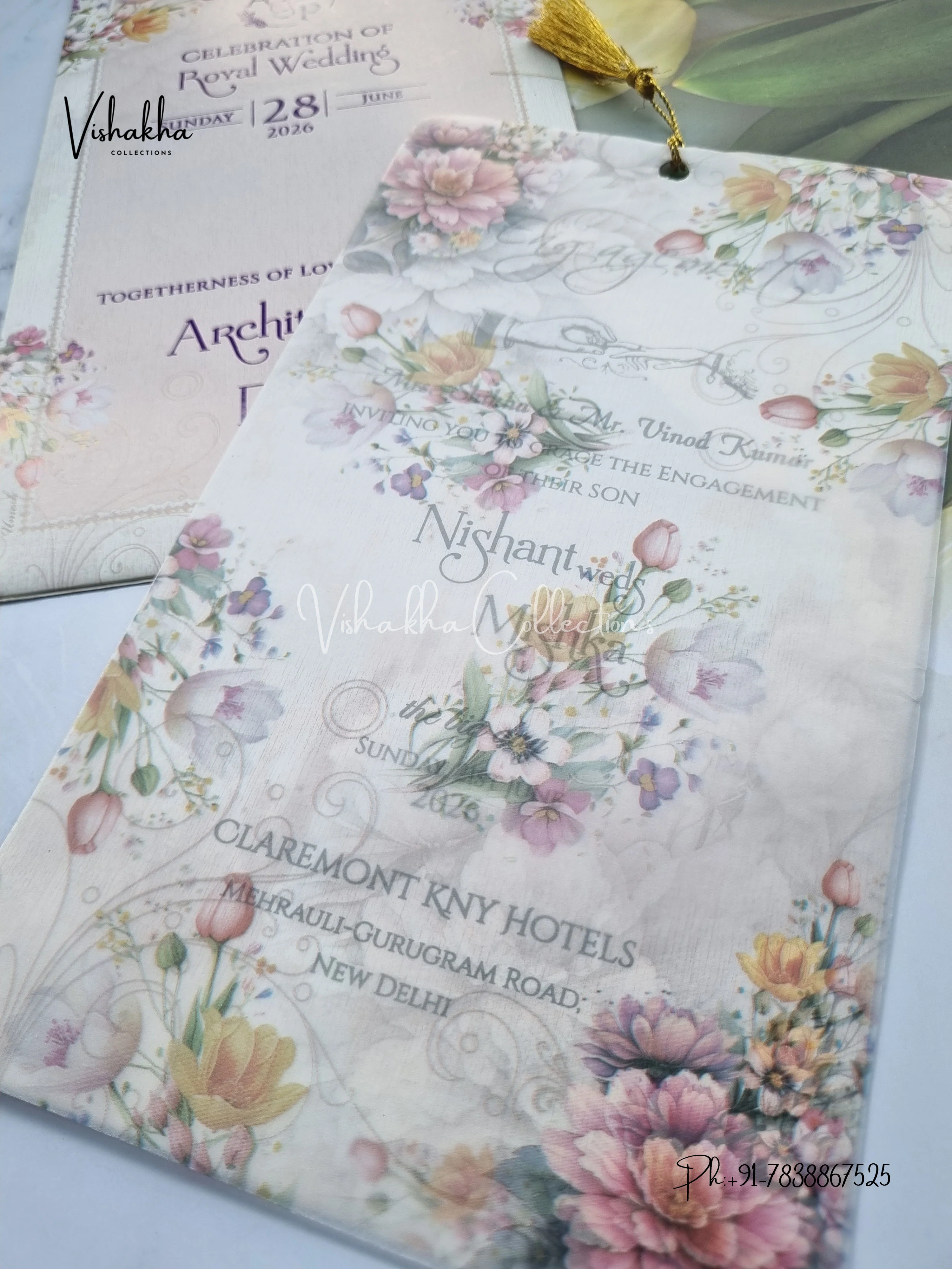 Flower Hindu Muslim Christian Sikh invitation Cards CR-7079 - Image 2