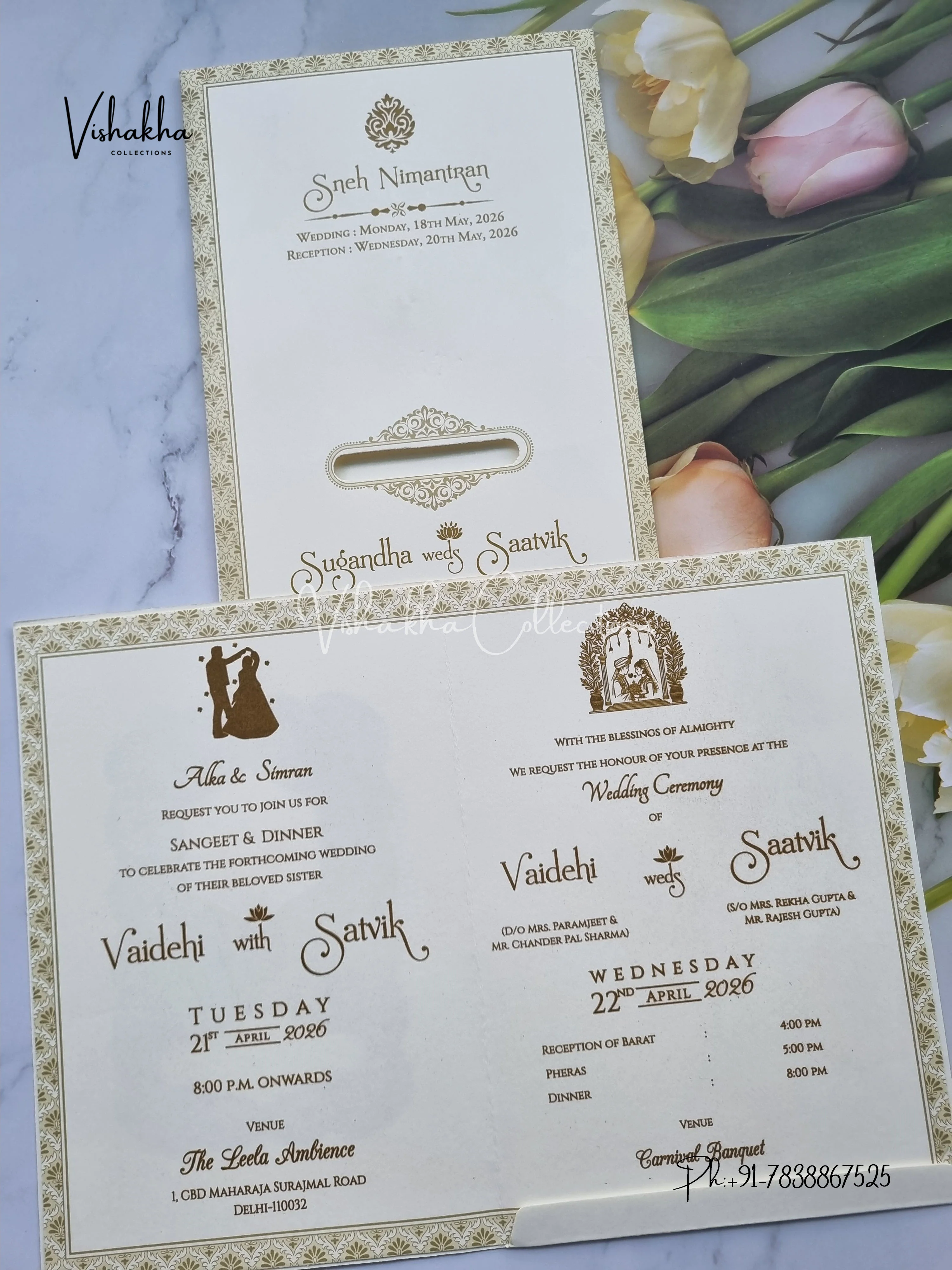 Flower Hindu Muslim Christian Sikh invitation Cards CR-8079P - Image 3