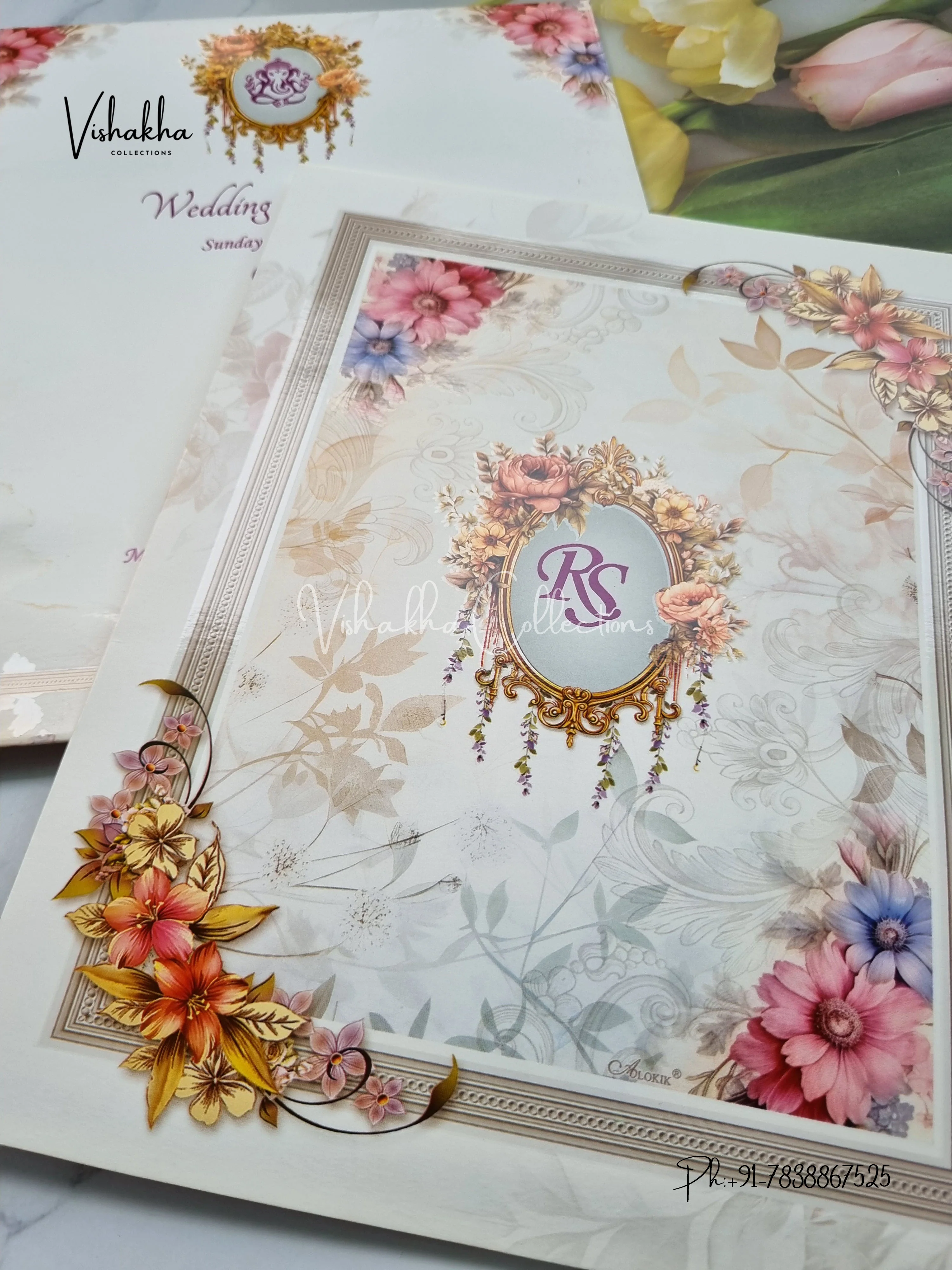 Flower Hindu Muslim Christian Sikh invitation Cards EJ-5085 - Image 2