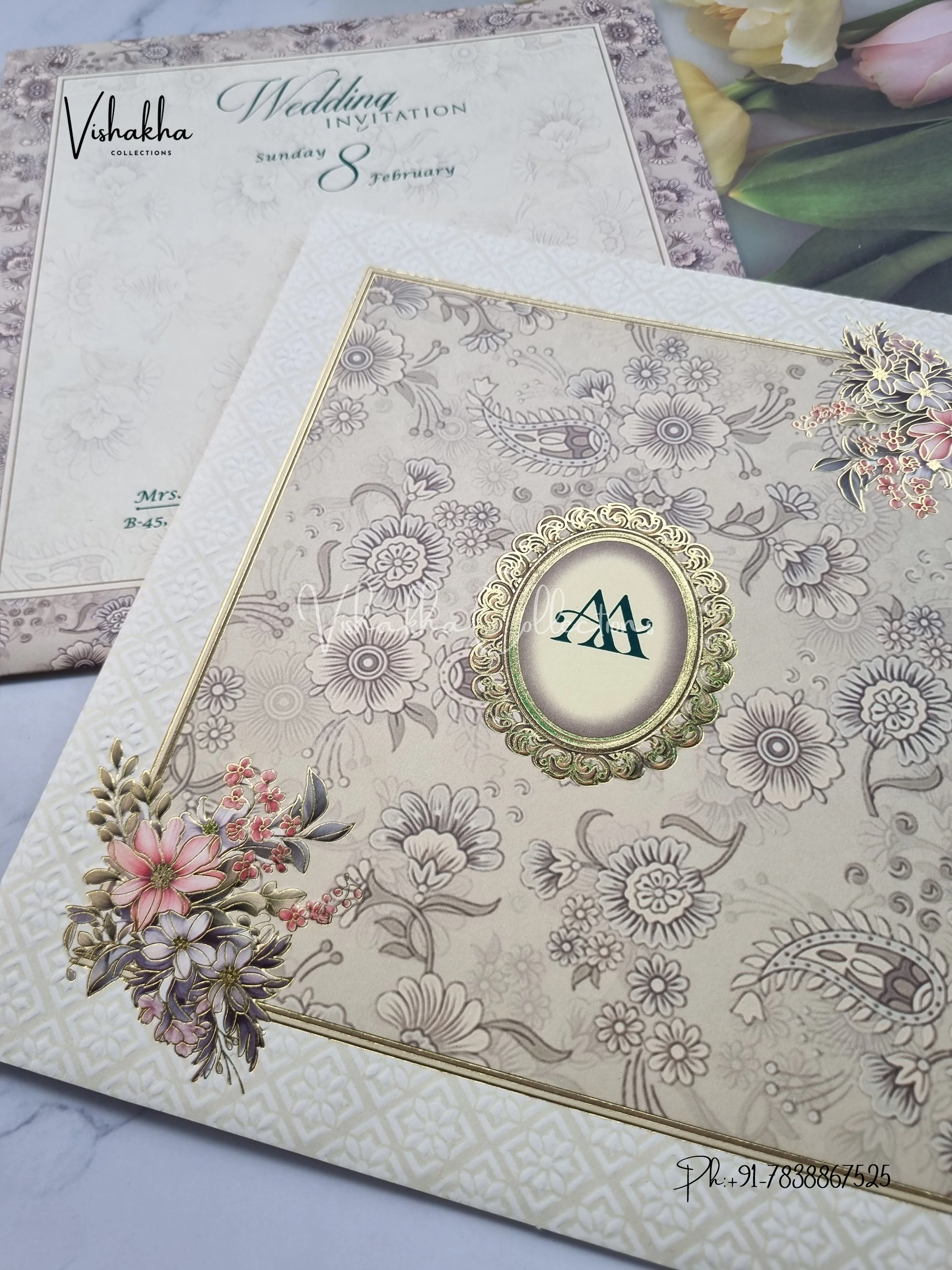 Flower Hindu Muslim Christian Sikh invitation Cards EJ-5134 - Image 2