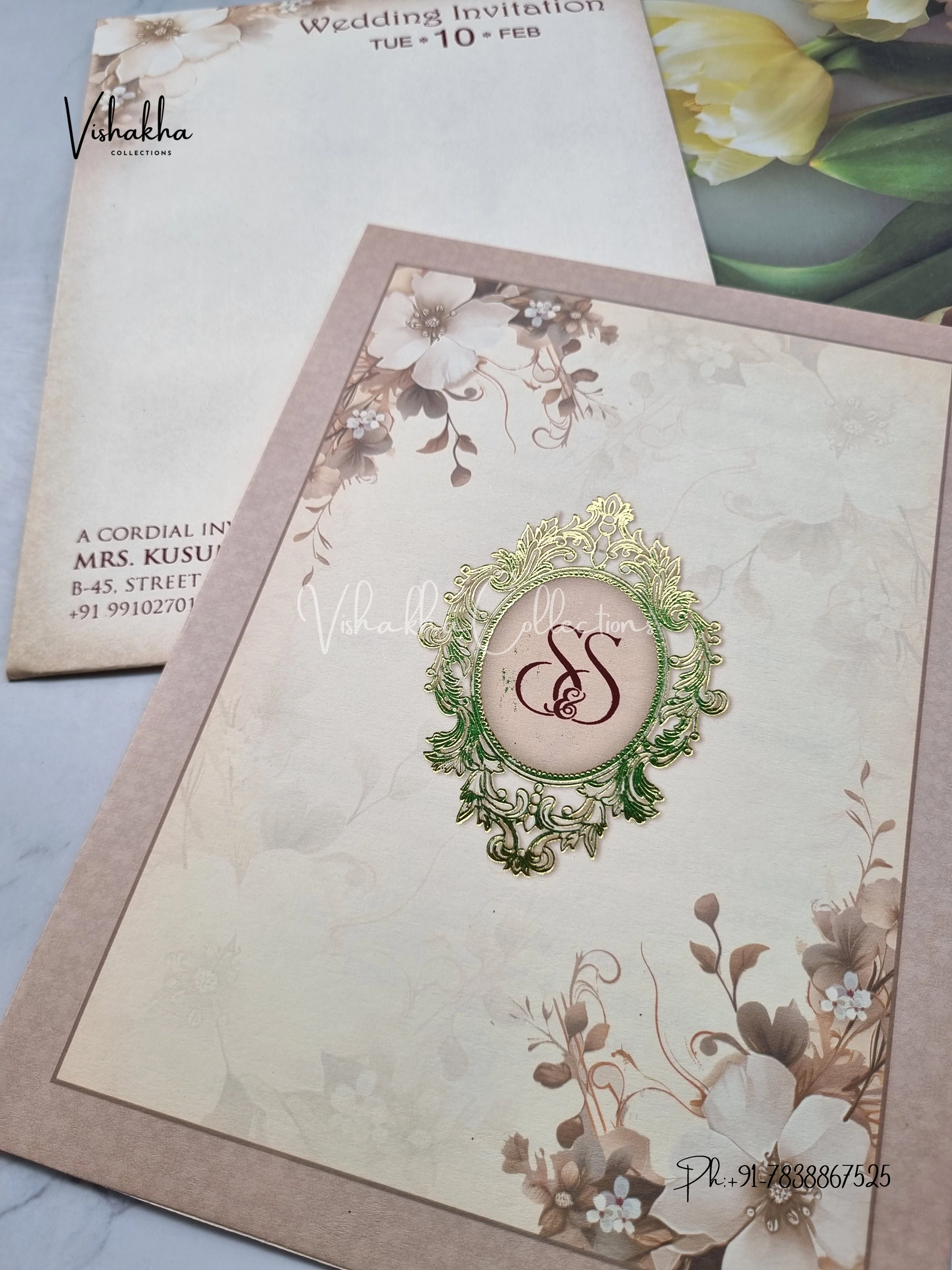 Flower Hindu Muslim Christian Sikh invitation Cards EJ-5203 - Image 2
