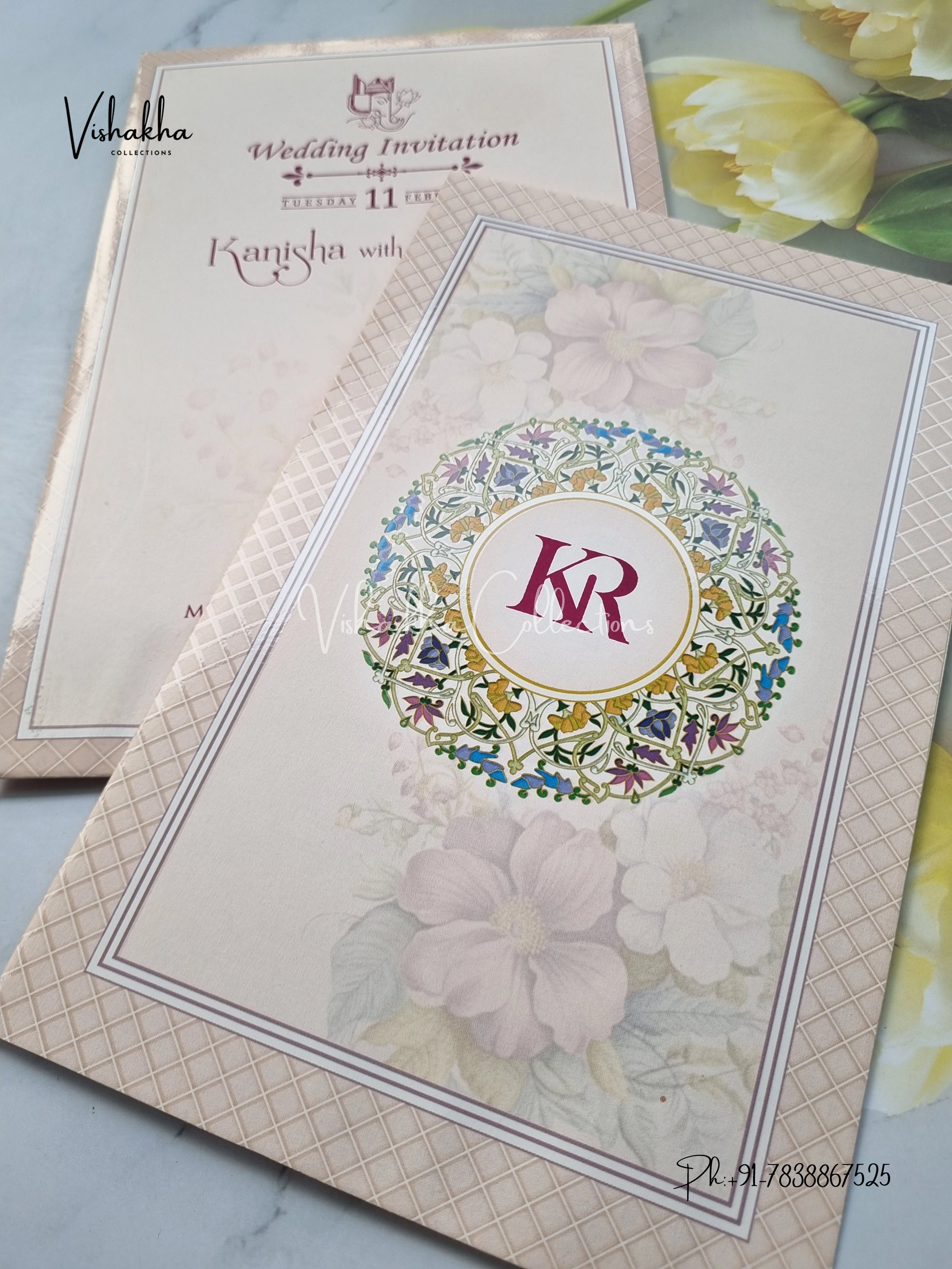 Flower Hindu Muslim Christian Sikh invitation Cards EJ-5245 - Image 2