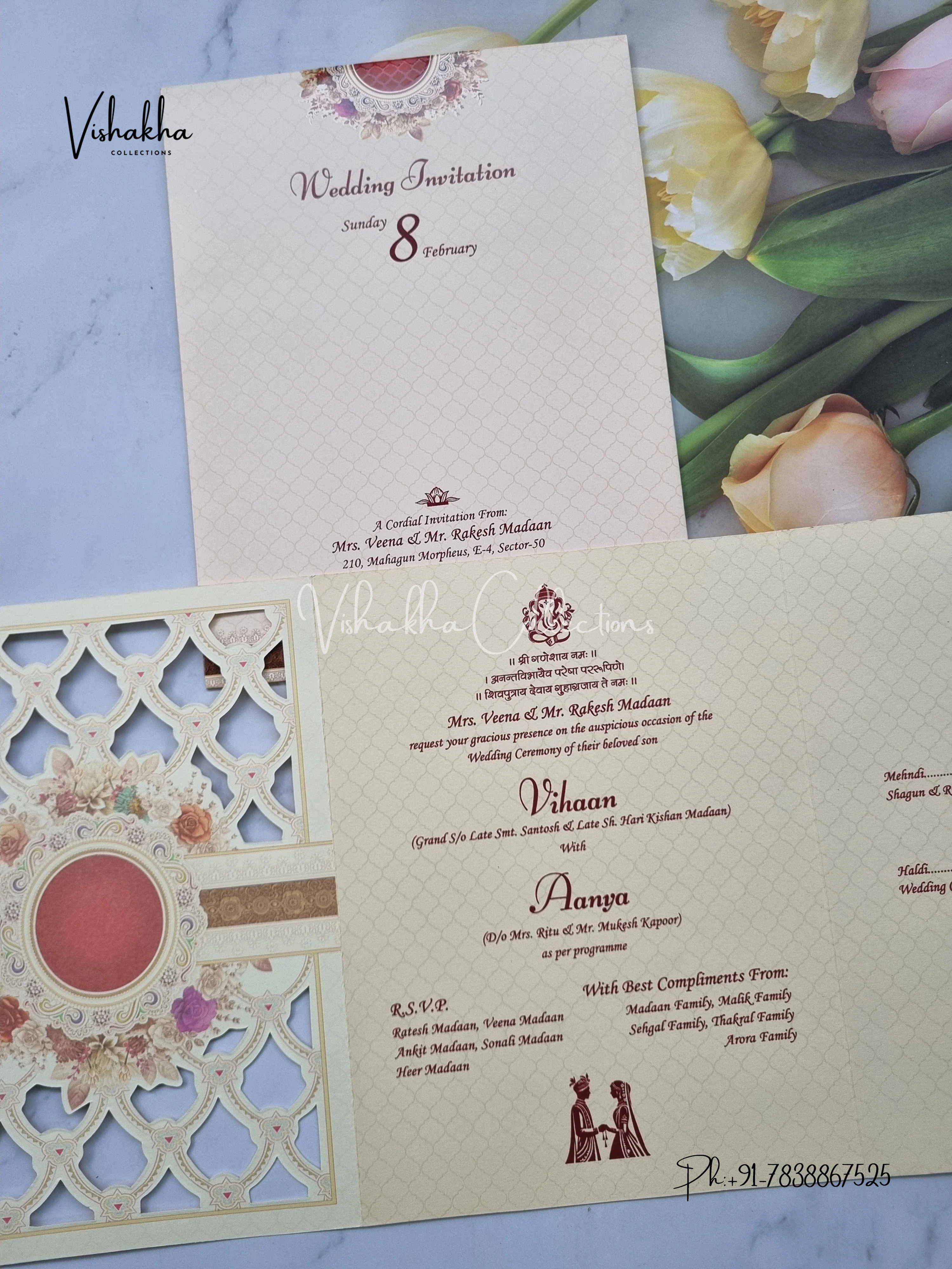 Flower Hindu Muslim Christian Sikh invitation Cards EJ-5260 - Image 3