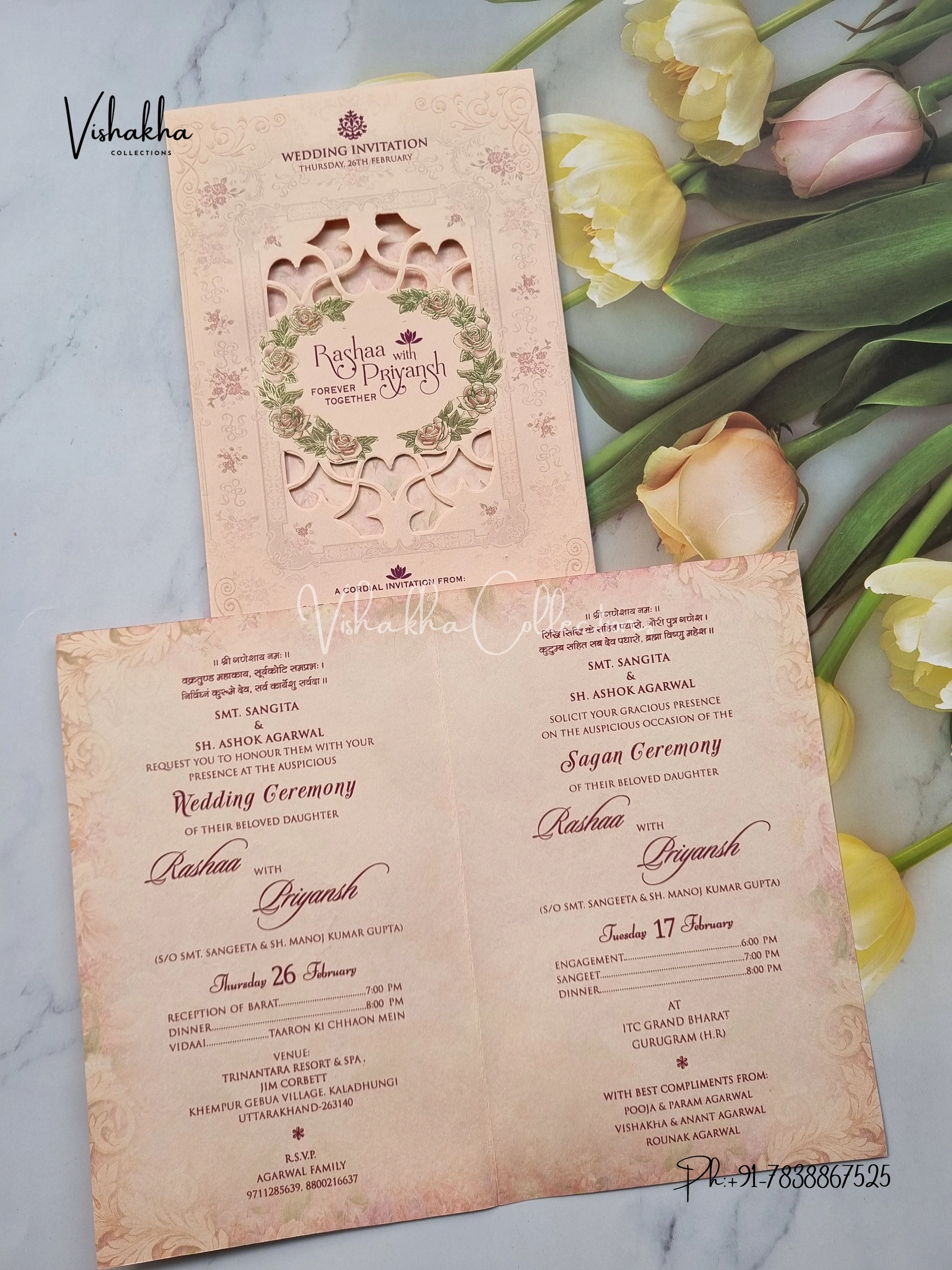 Flower Hindu Muslim Christian Sikh invitation Cards EJ-5266 - Image 3