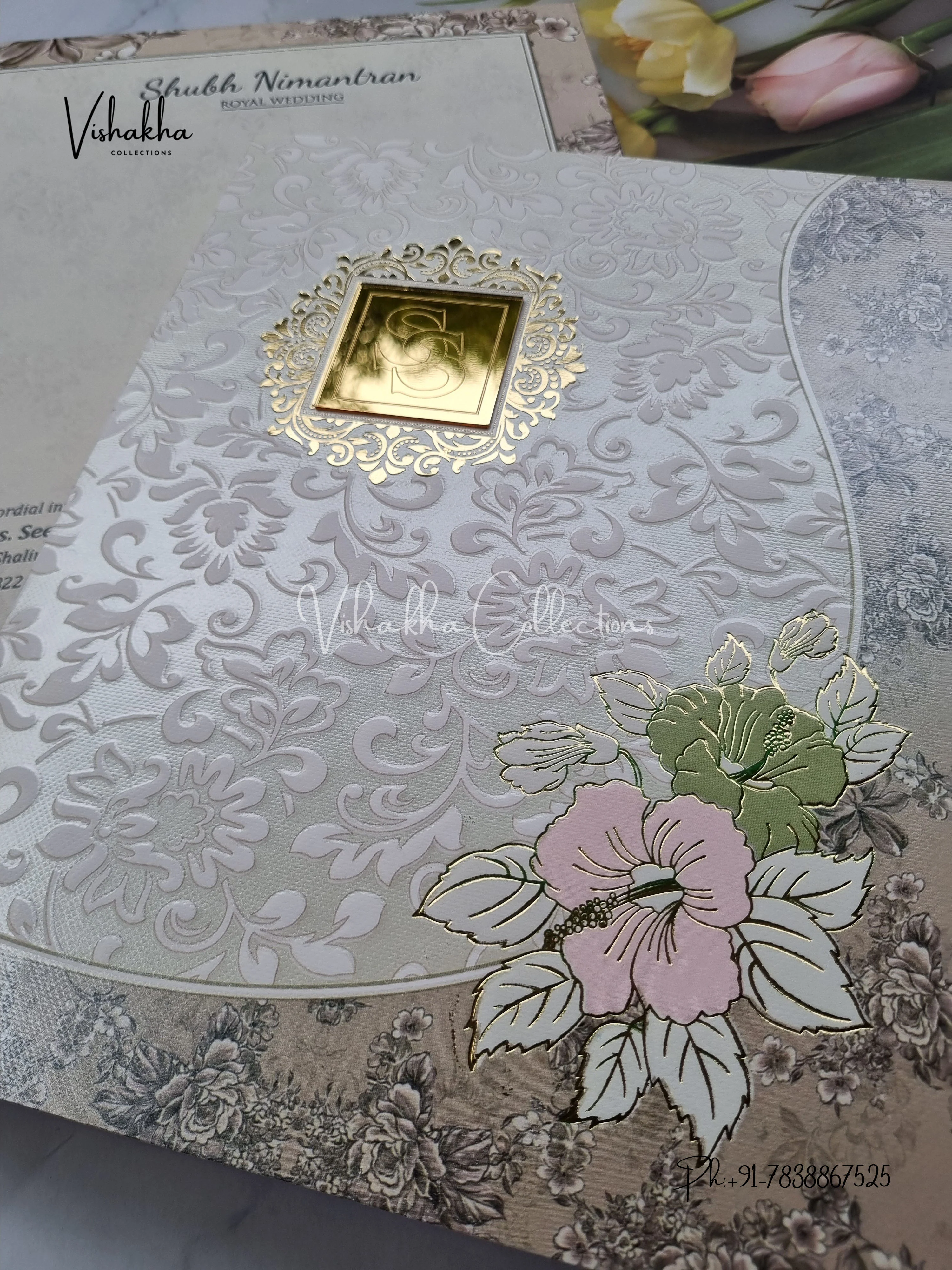Flower Hindu Muslim Christian Sikh invitation Cards EJ-5290 - Image 2