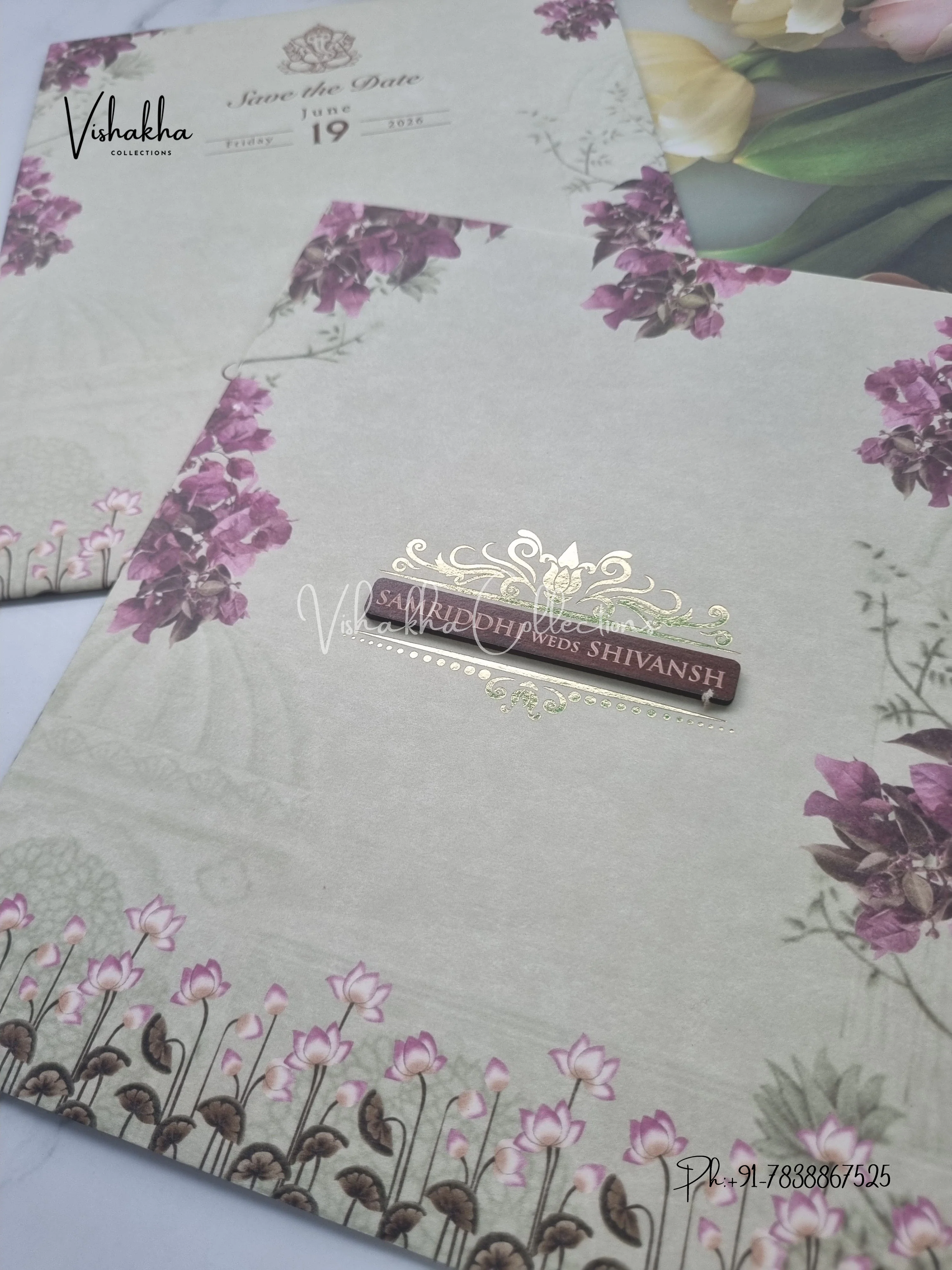 Flower Hindu Muslim Christian Sikh invitation Cards VN-700 - Image 2