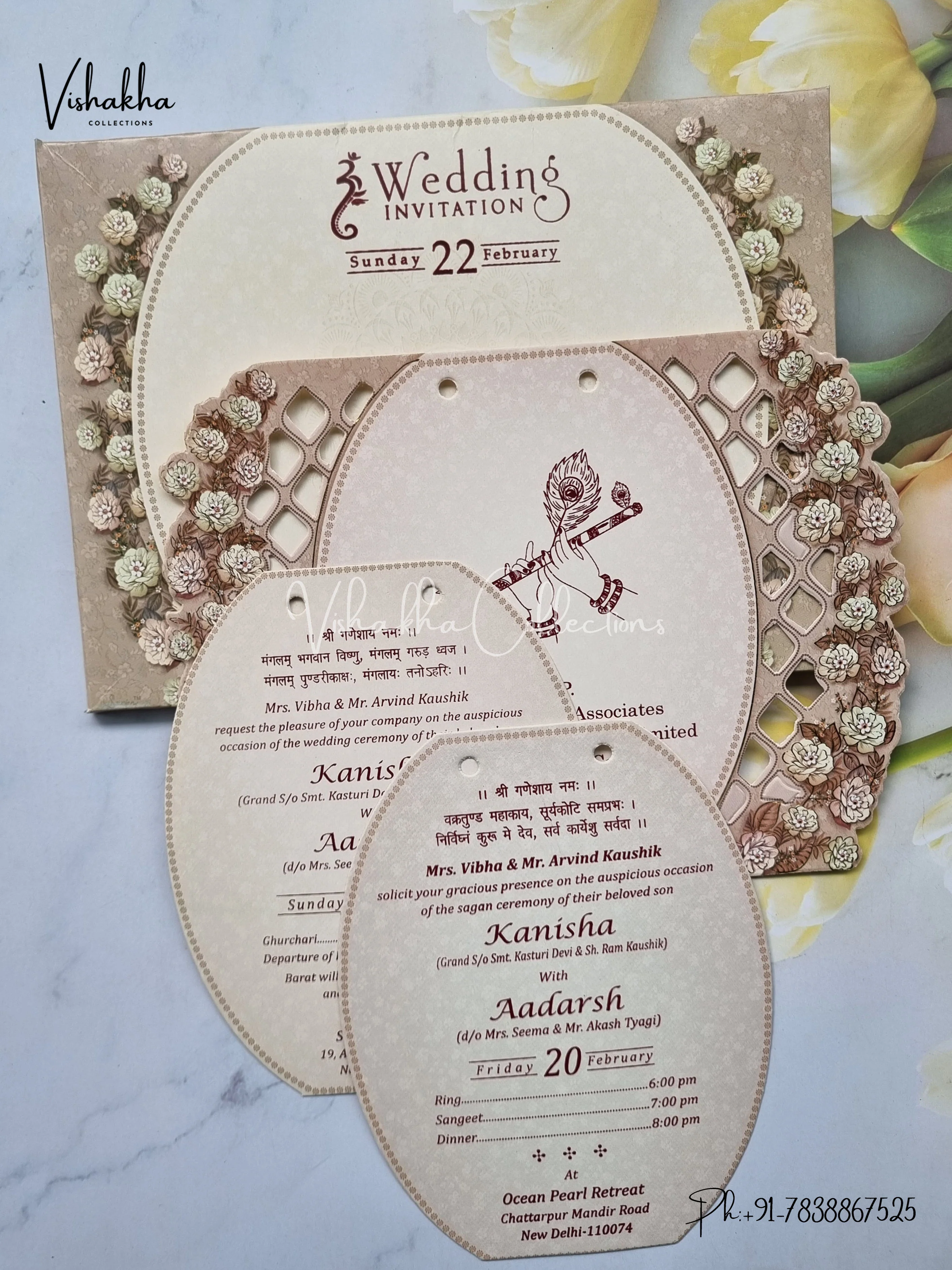Flower Hindu Muslim Christian Sikh Laser Cut invitation Cards EJ-5278 - Image 3