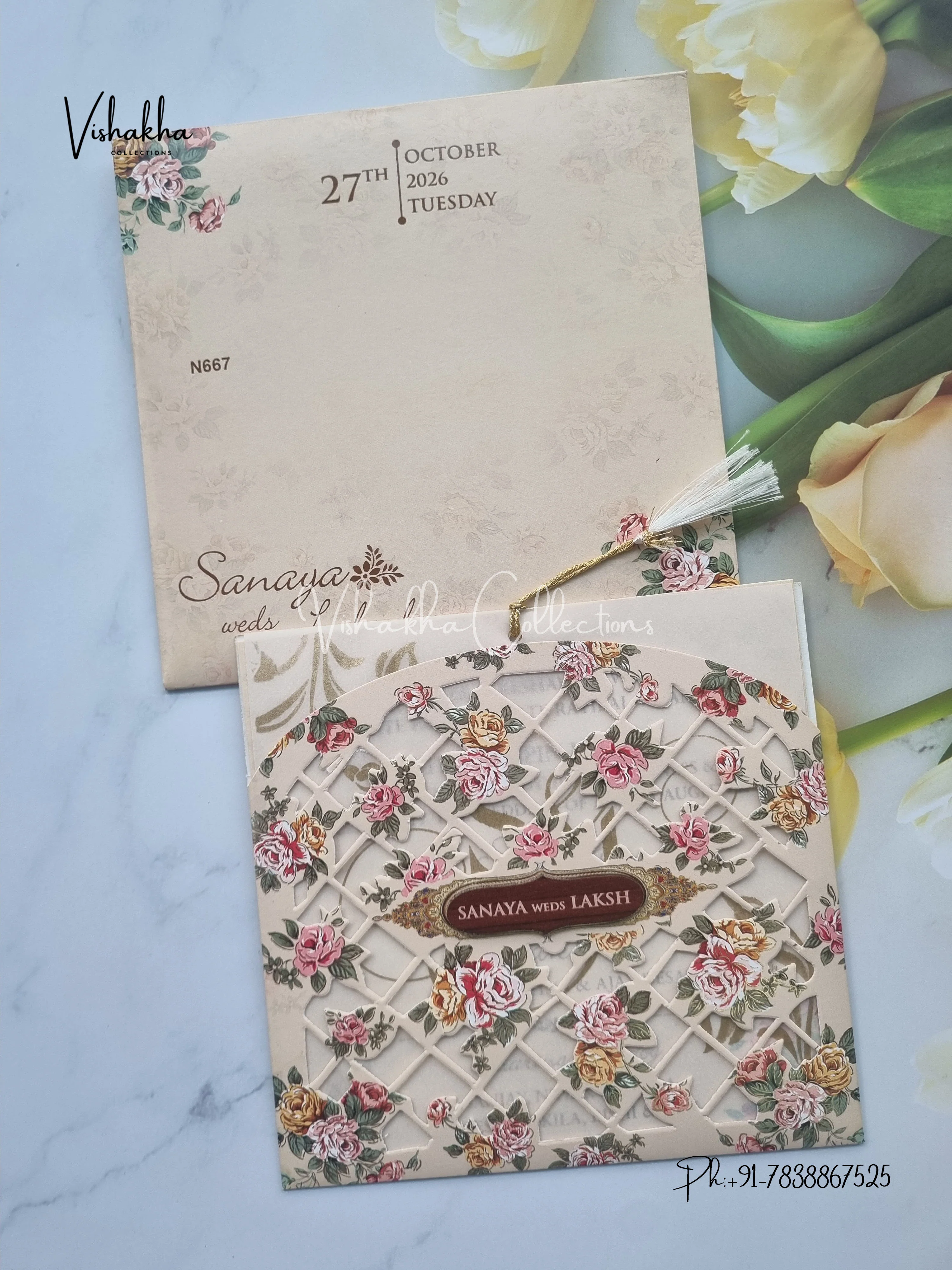 Flower Hindu Muslim Christian Sikh Laser Cut Vellum Paper invitation Cards VN-667