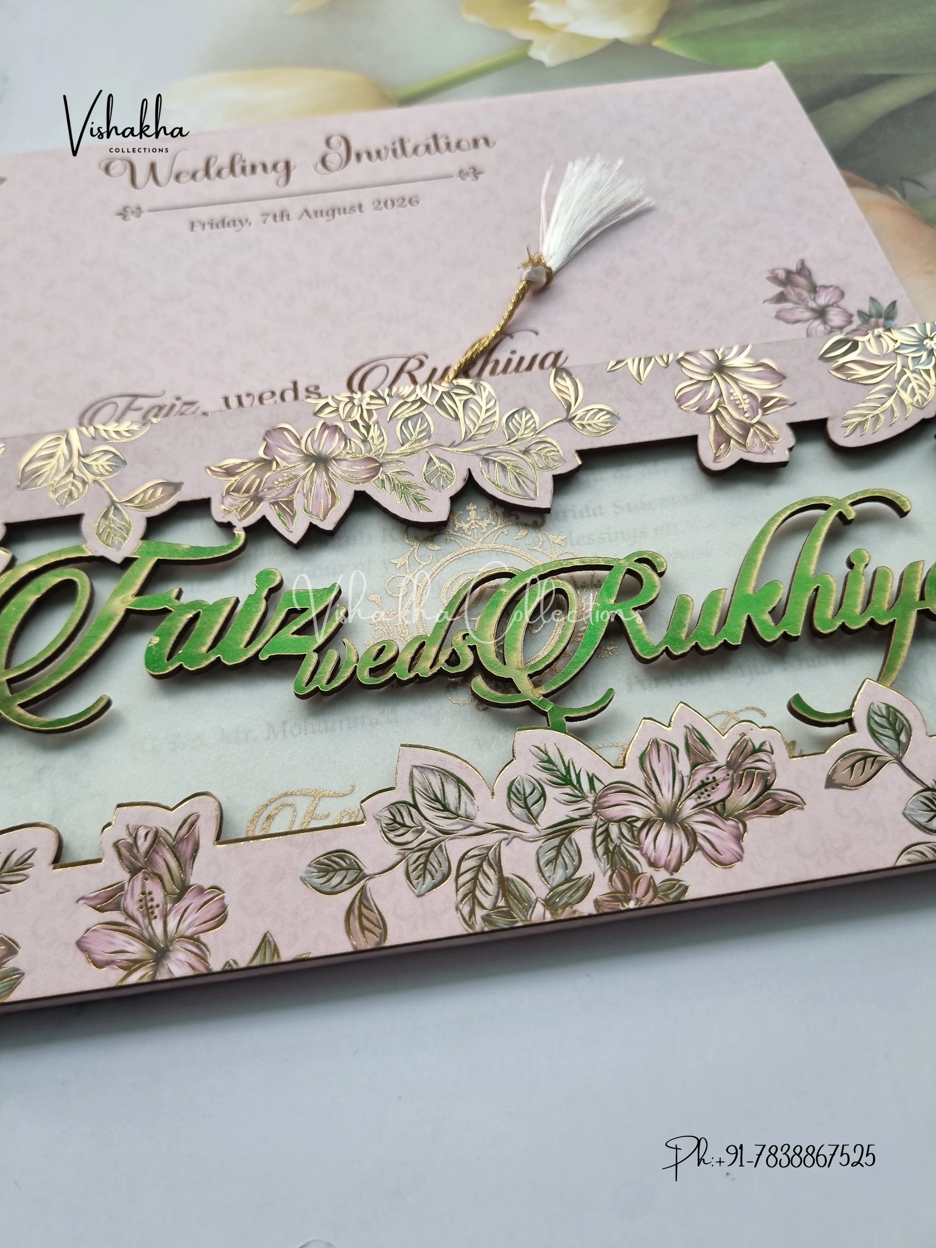 Flower Hindu Muslim Christian Sikh MDF Board Laser Cut Named MDF Laser Cut invitation Cards VN-714 - Image 2