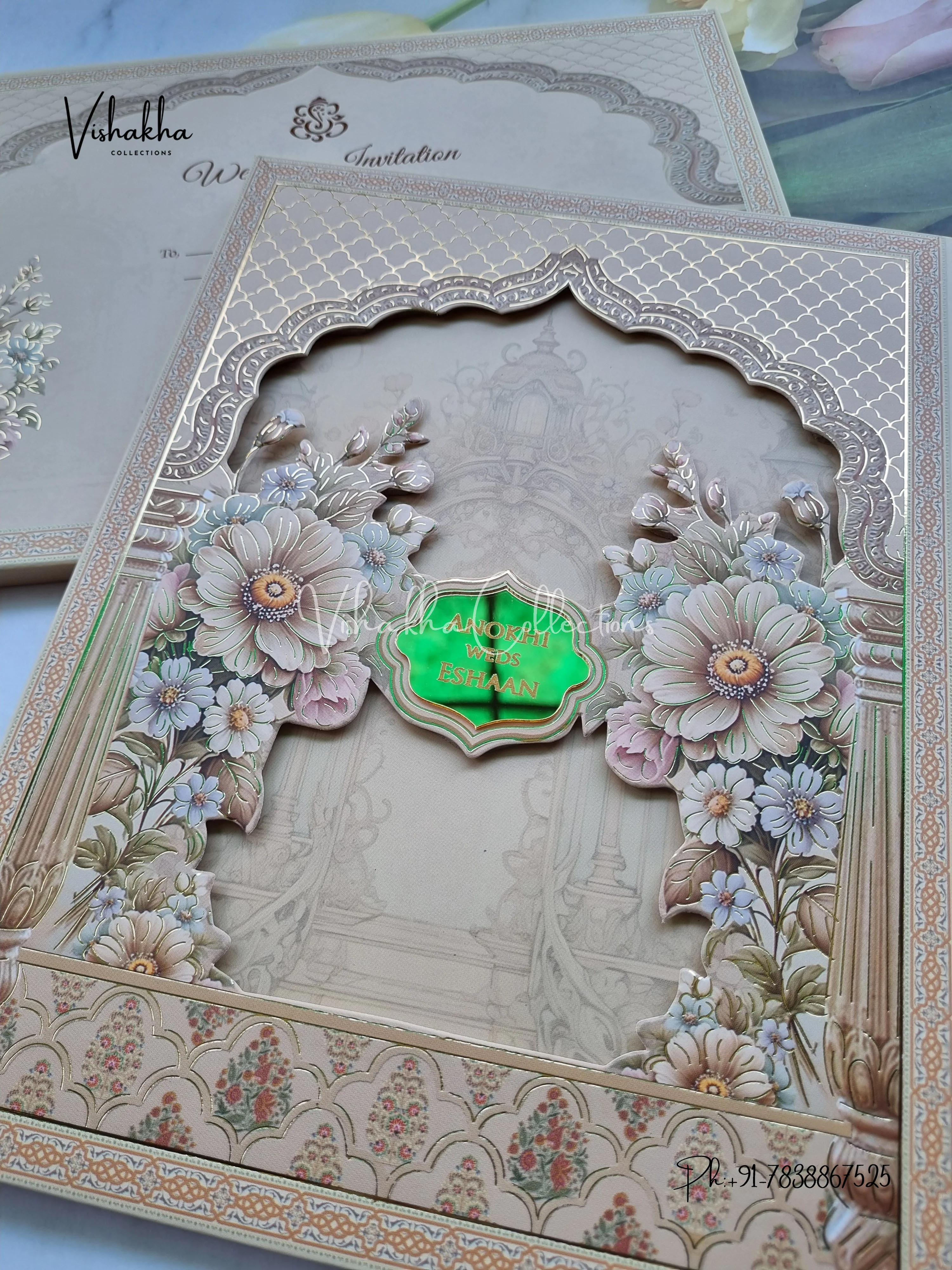 Flower Hindu Muslim Christian Sikh Padded Colored invitation Cards CC-3683 - Image 2