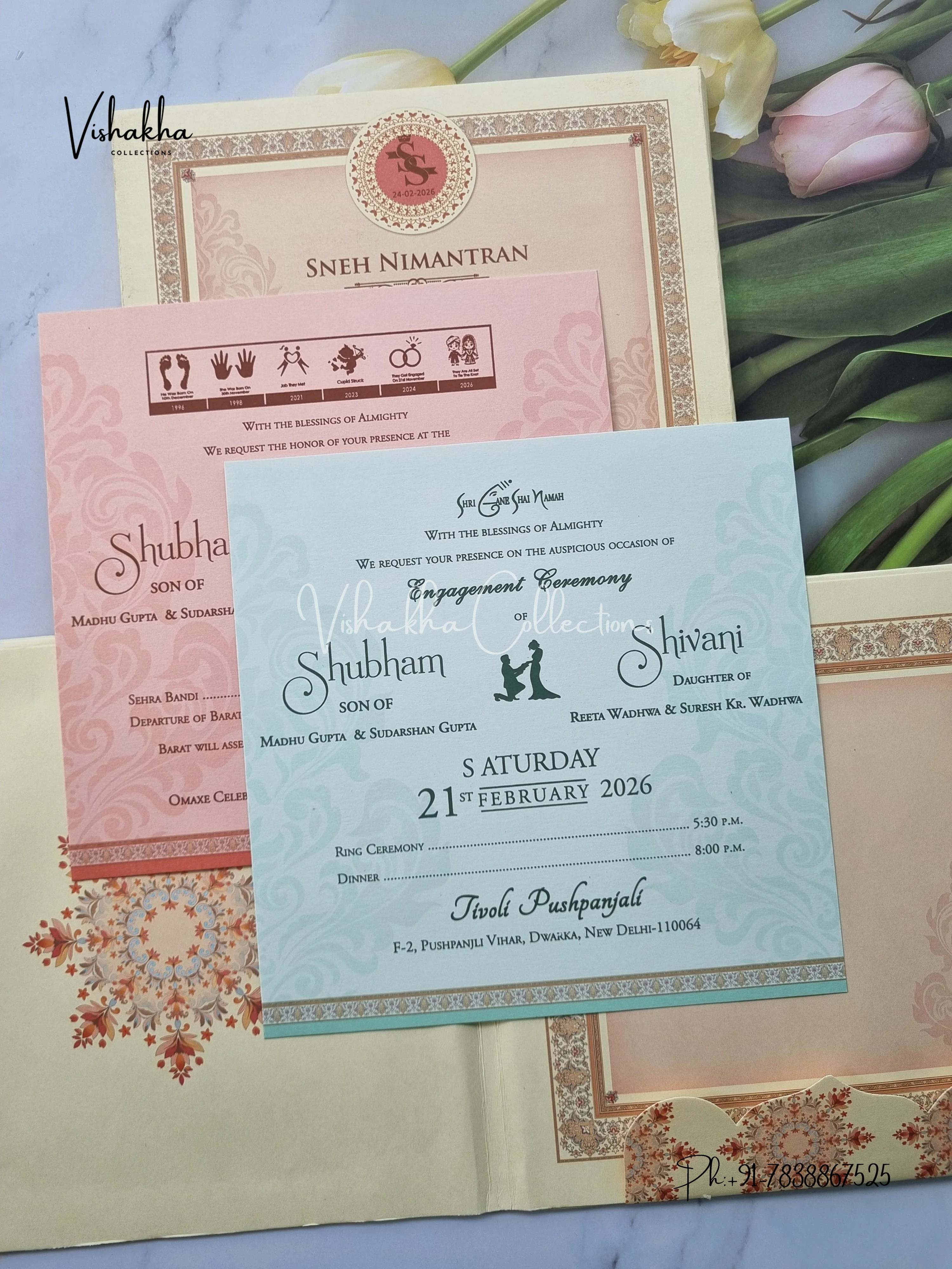 Flower Hindu Muslim Christian Sikh Padded invitation Cards ATS-215 - Image 3