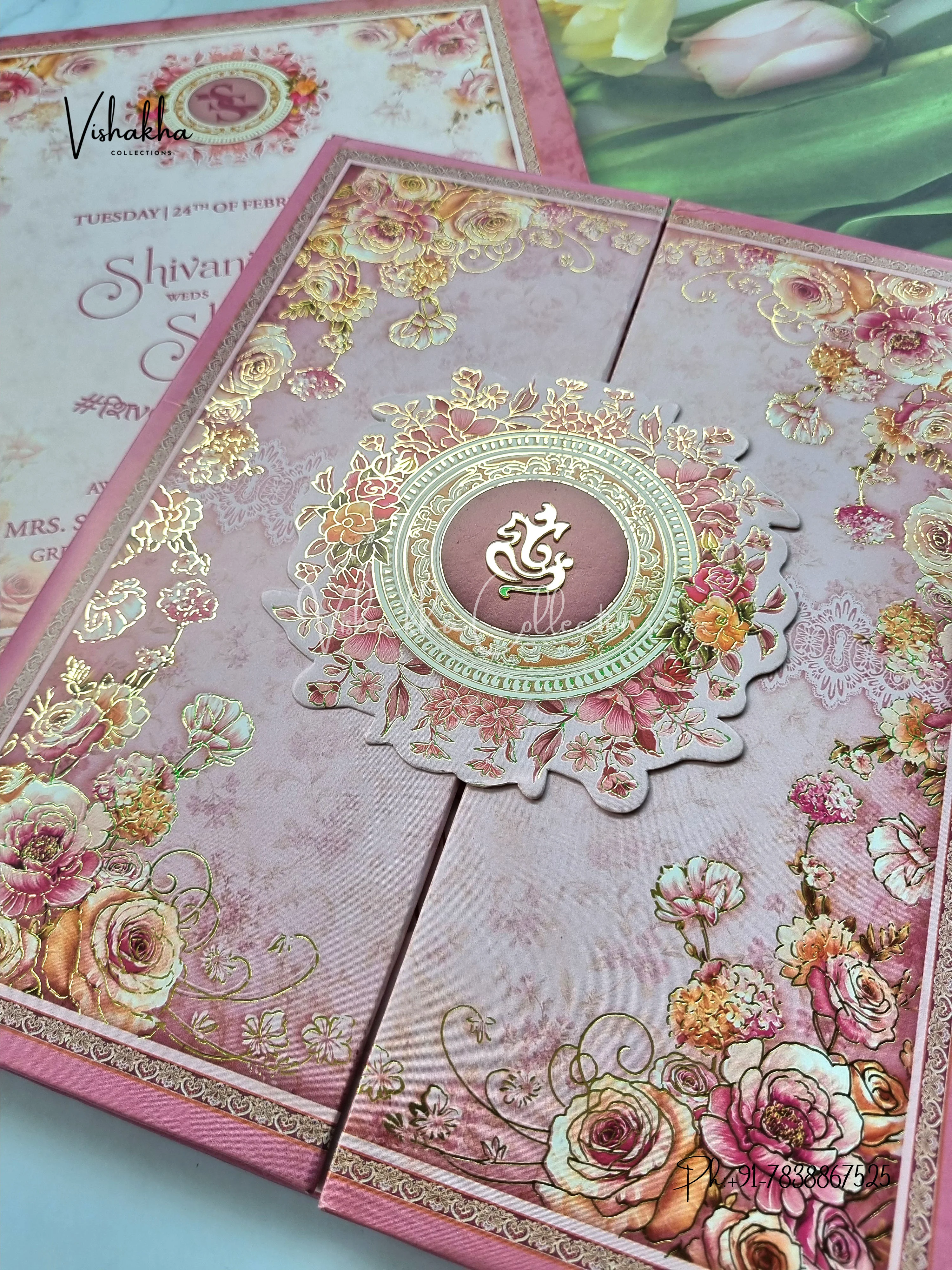 Flower Hindu Muslim Christian Sikh Padded invitation Cards ATS-236 - Image 2